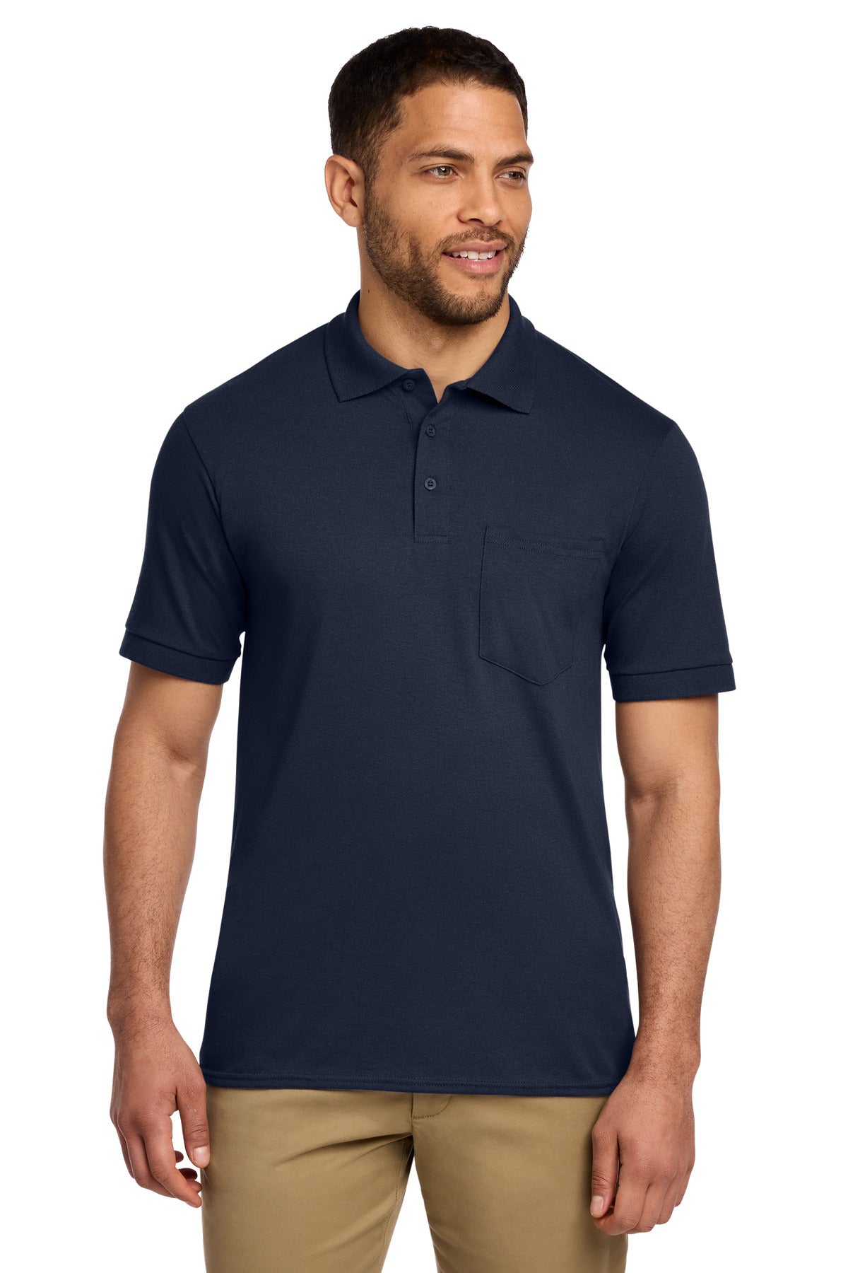 Custom Deep Navy Core Blend Jersey Knit Pocket Polo KP55P, personalized by SanCanDo Swag in Argyle, TX