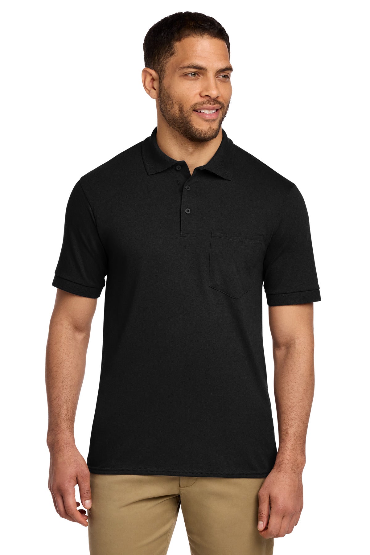 Custom Jet Black Core Blend Jersey Knit Pocket Polo KP55P, personalized by SanCanDo Swag in Argyle, TX