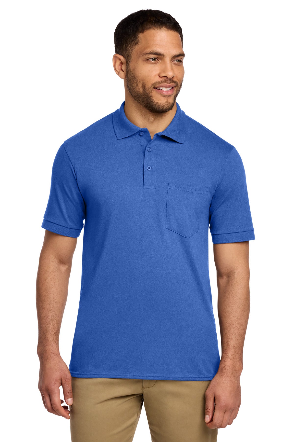 Custom Royal Core Blend Jersey Knit Pocket Polo KP55P, personalized by SanCanDo Swag in Argyle, TX