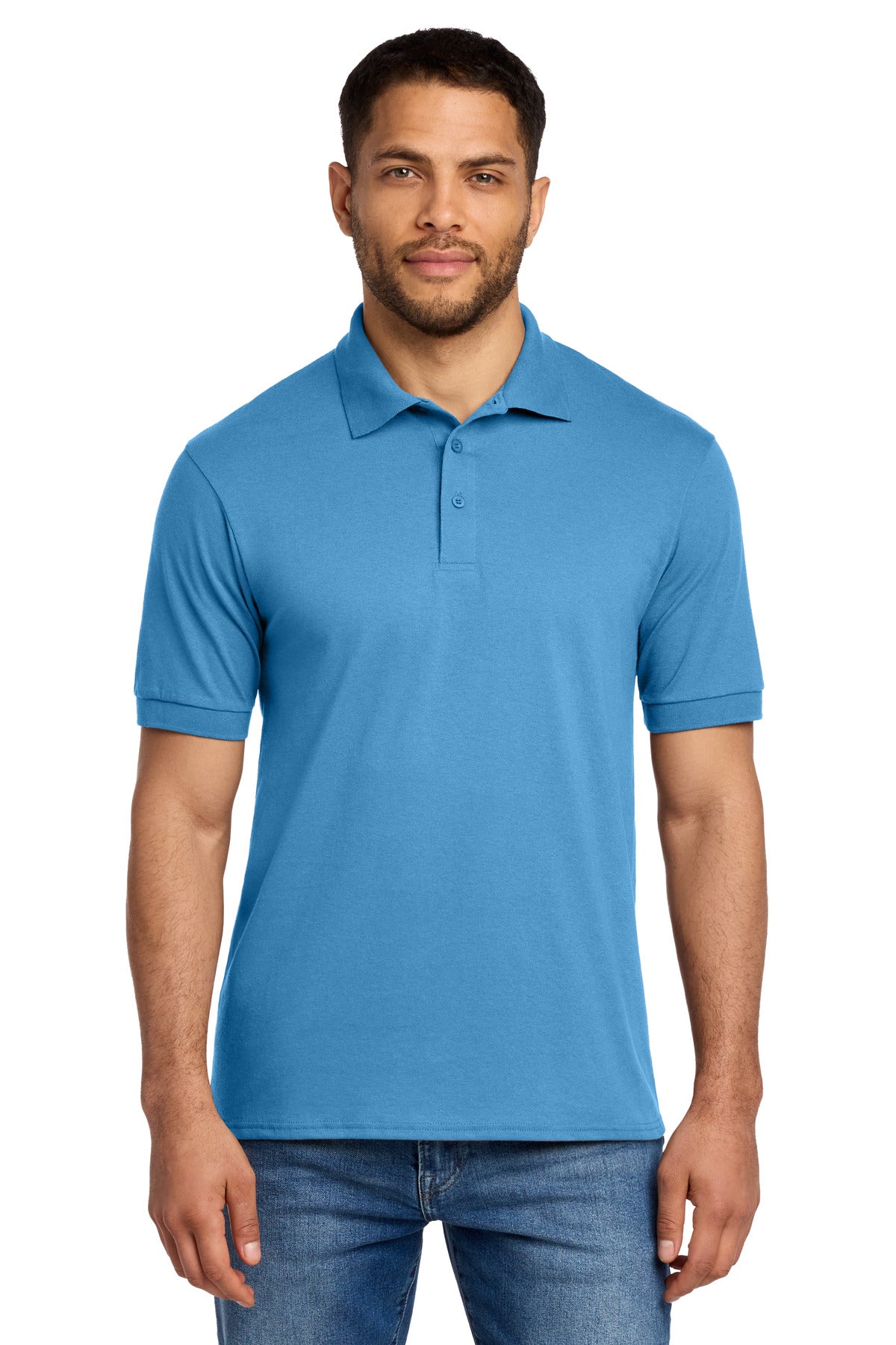 Custom Aquatic Blue Tall Core Blend Jersey Knit Polo KP55T, personalized by SanCanDo Swag in Argyle, TX
