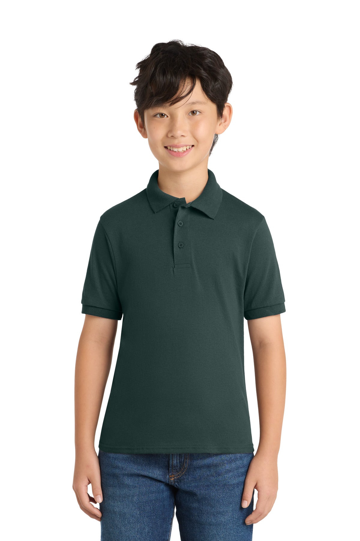 Custom Dark Green Youth Core Blend Jersey Knit Polo KP55Y, personalized by SanCanDo Swag in Argyle, TX