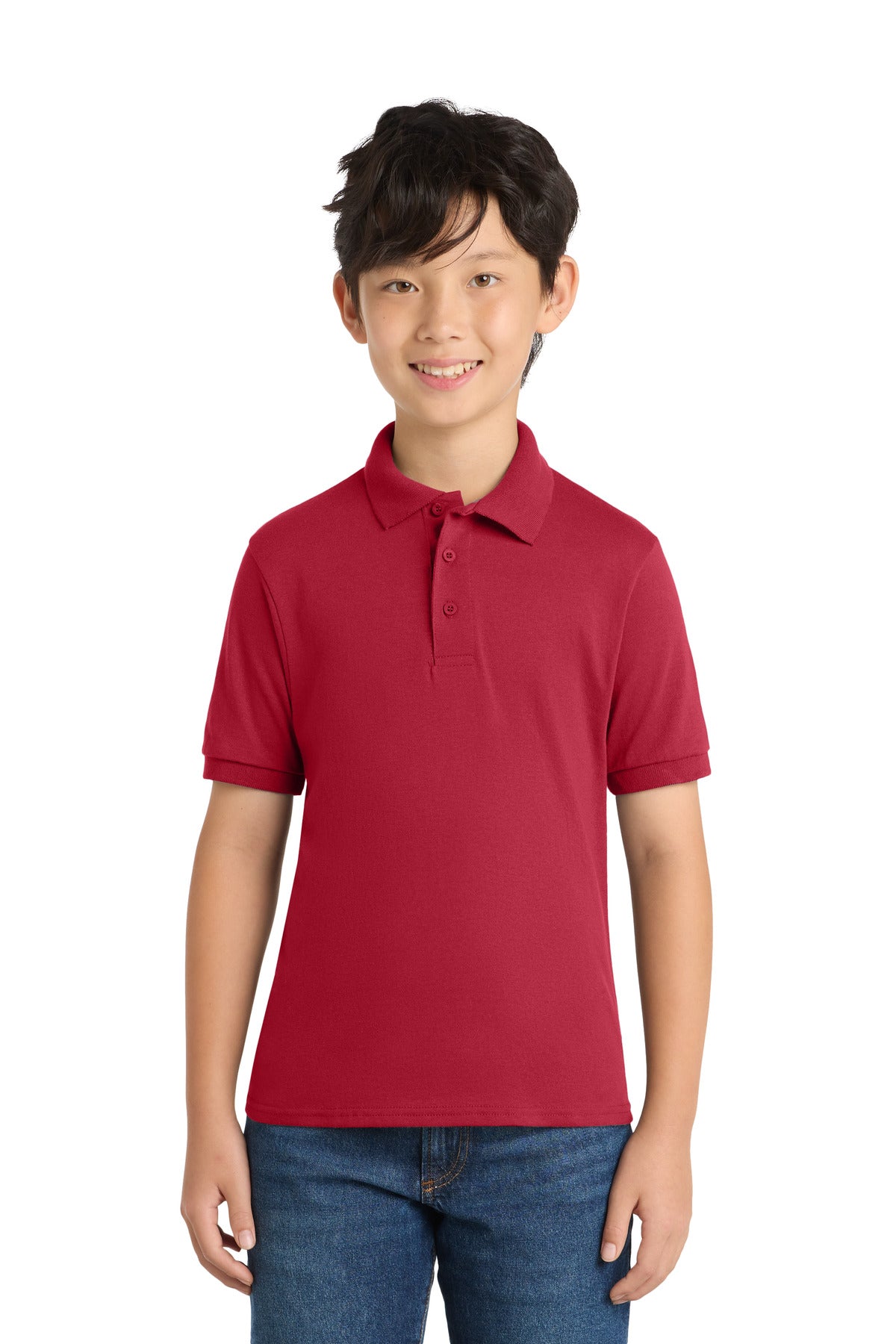 Custom Red Youth Core Blend Jersey Knit Polo KP55Y, personalized by SanCanDo Swag in Argyle, TX