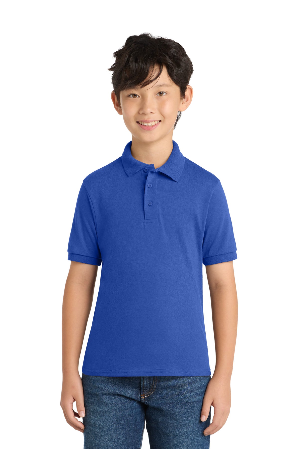 Custom Royal Youth Core Blend Jersey Knit Polo KP55Y, personalized by SanCanDo Swag in Argyle, TX