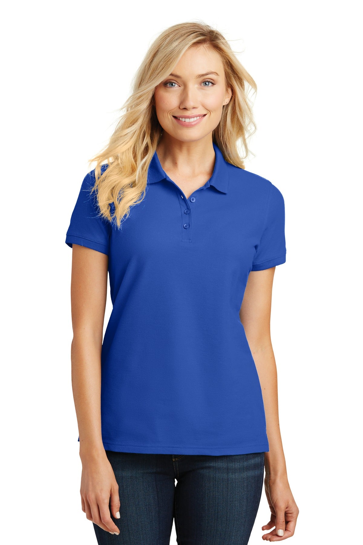 Custom True Royal Women's Core Classic Pique Polo L100, personalized by SanCanDo Swag in Argyle, TX
