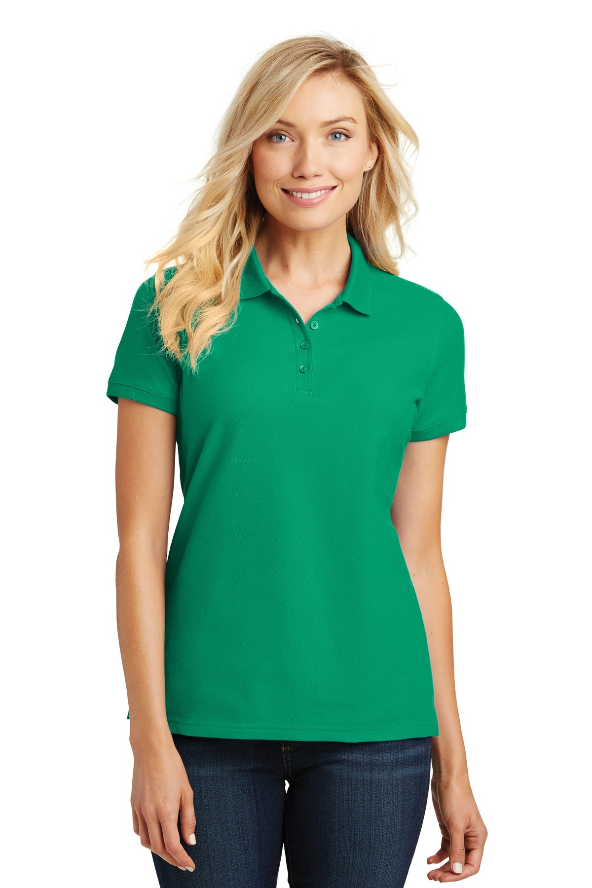 Custom Bright Kelly Green Women's Core Classic Pique Polo L100, personalized by SanCanDo Swag in Argyle, TX