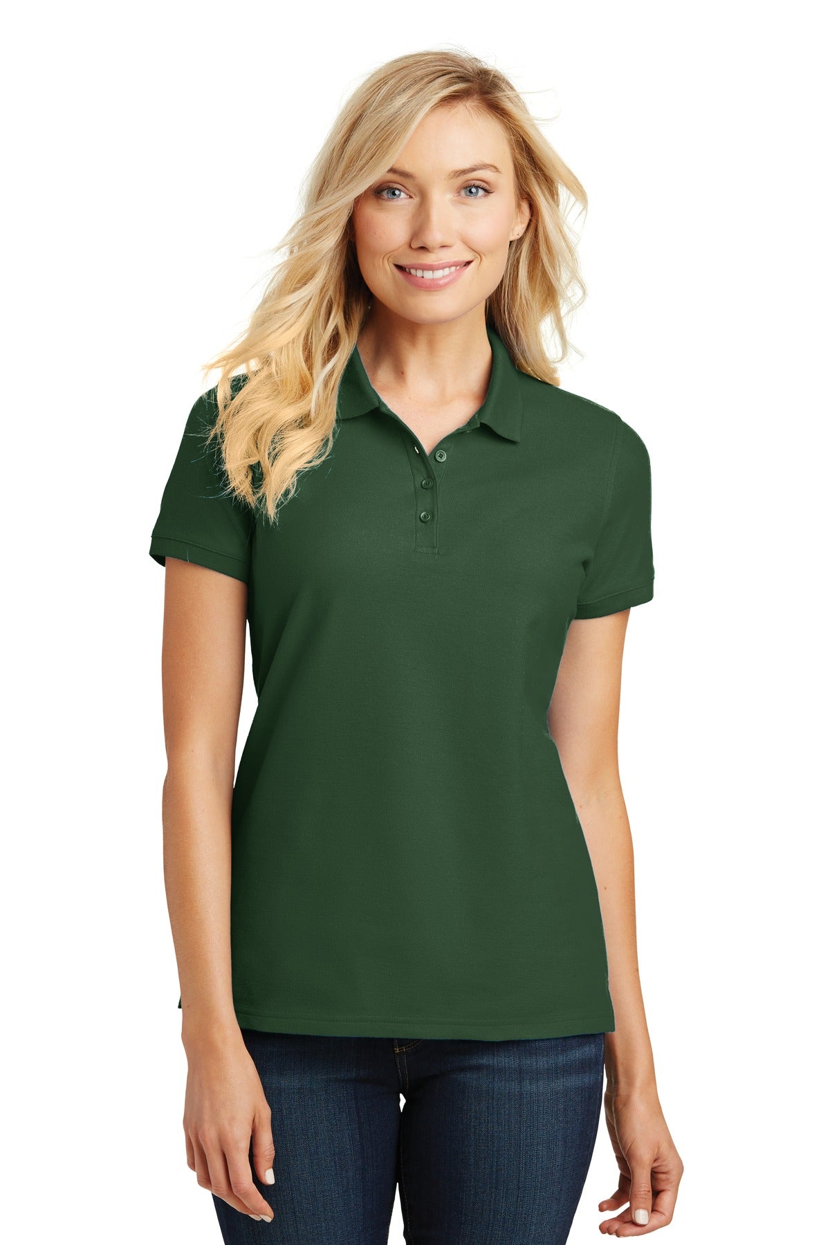Custom Deep Forest Green Women's Core Classic Pique Polo L100, personalized by SanCanDo Swag in Argyle, TX