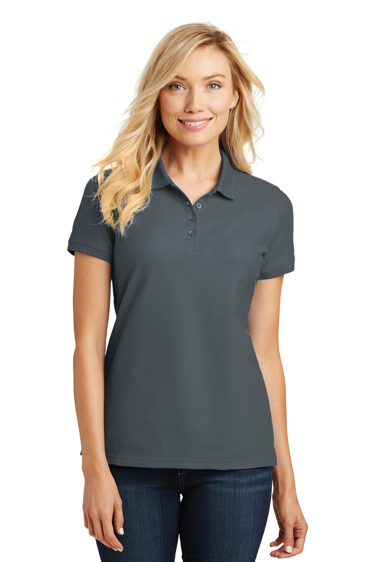 Custom Graphite Women's Core Classic Pique Polo L100, personalized by SanCanDo Swag in Argyle, TX