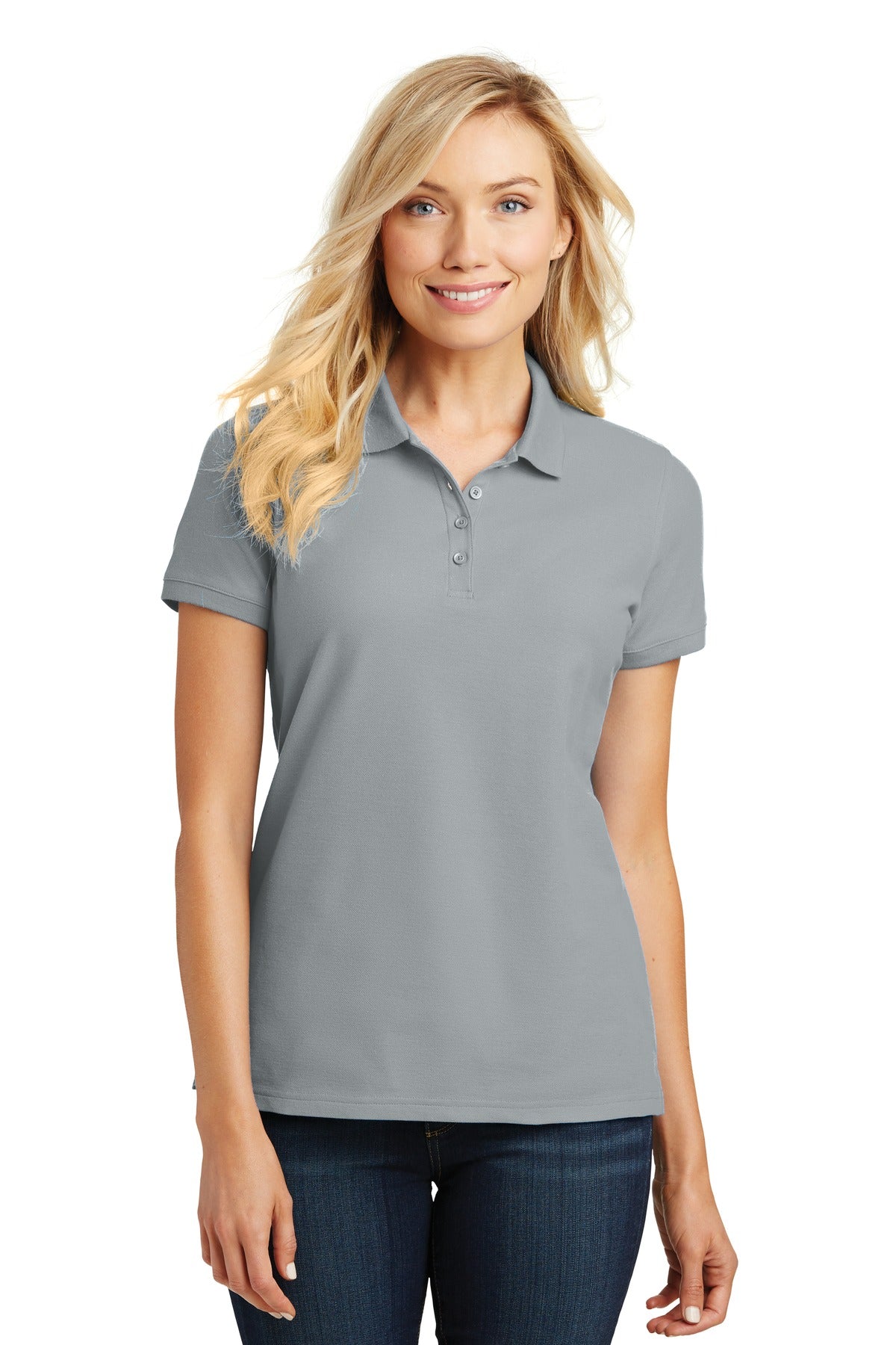 Custom Gusty Grey Women's Core Classic Pique Polo L100, personalized by SanCanDo Swag in Argyle, TX