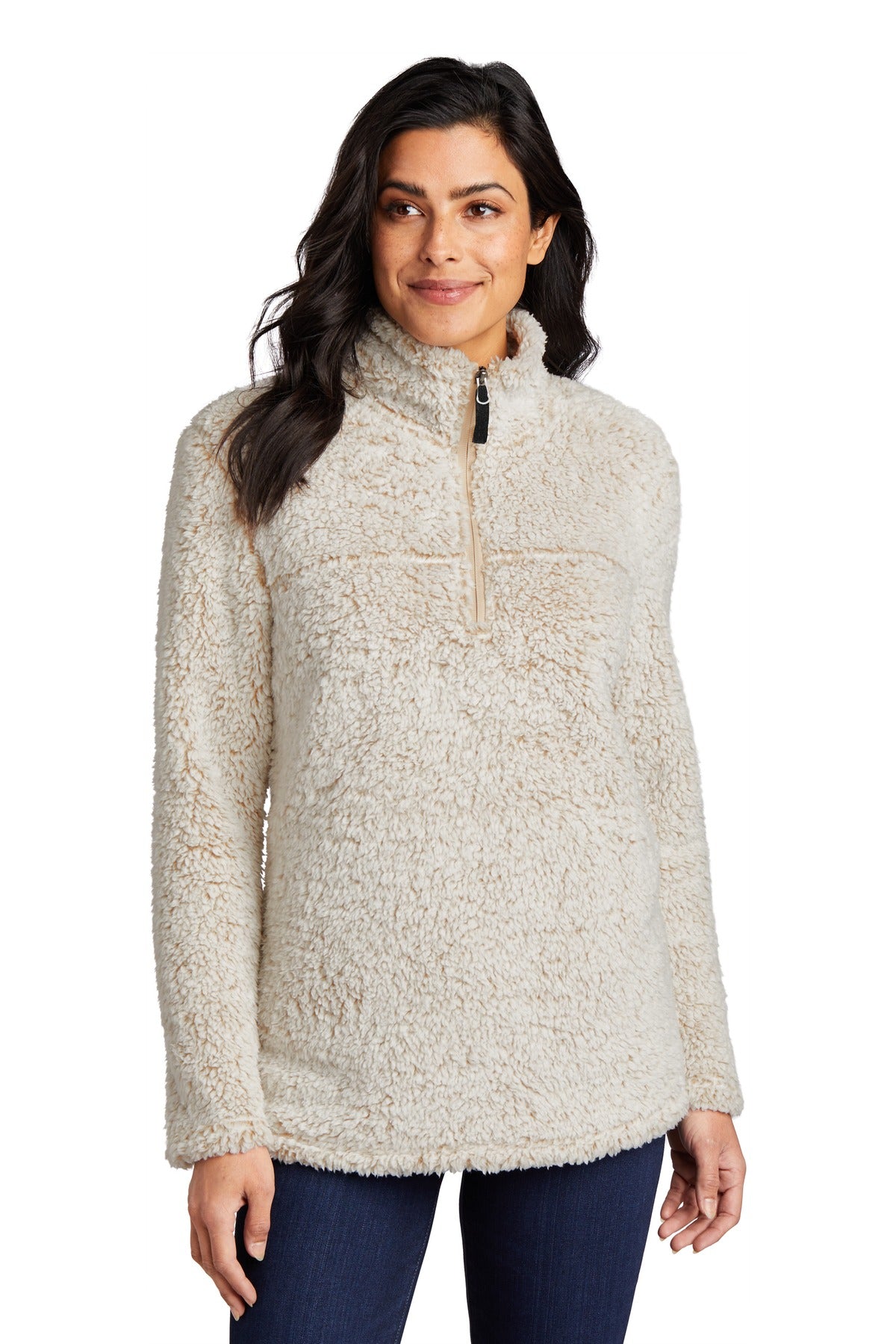 Custom Oatmeal Heather Women's Cozy 1/4-Zip Fleece L130, personalized by SanCanDo Swag in Argyle, TX