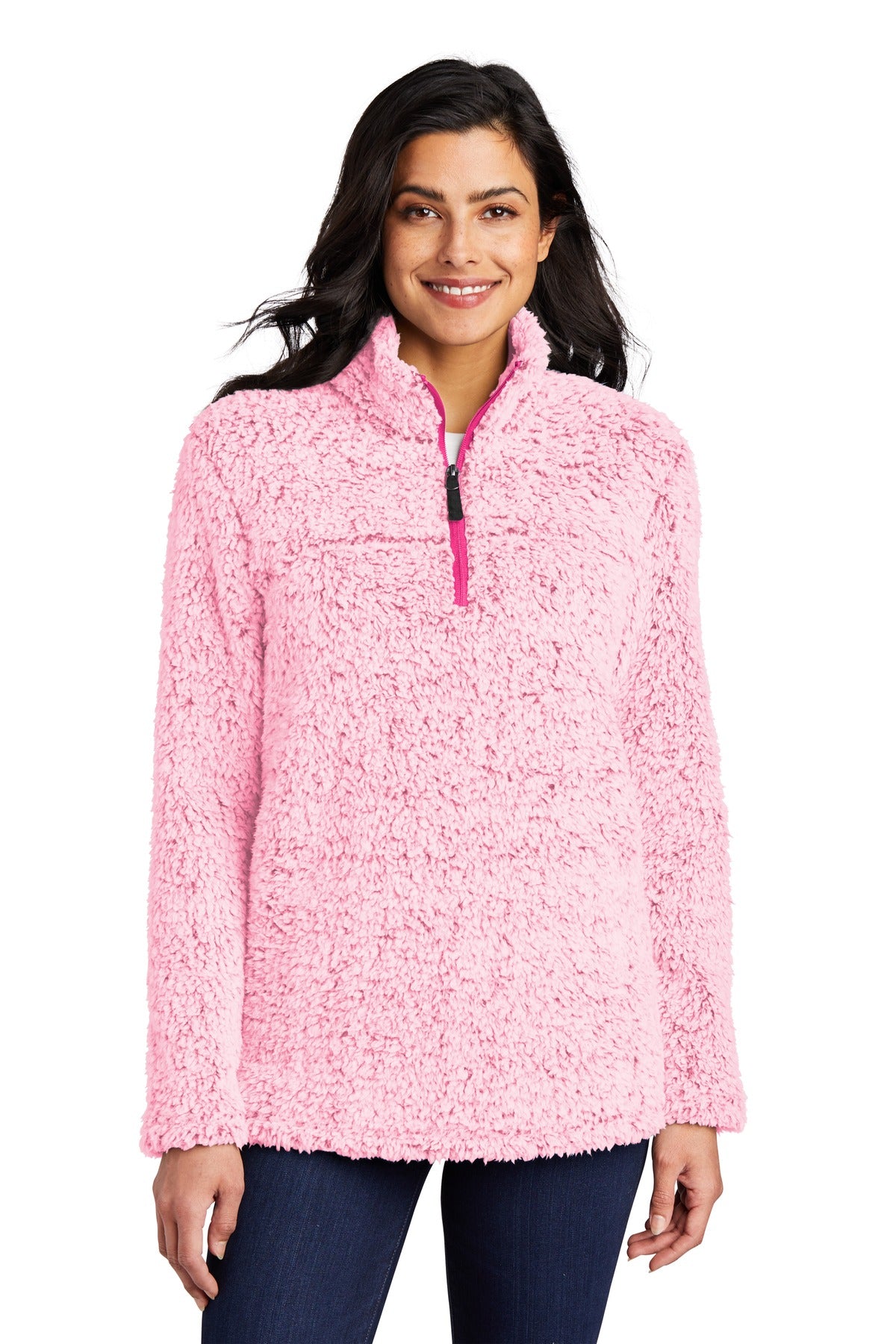 Custom Pop Raspberry Heather Women's Cozy 1/4-Zip Fleece L130, personalized by SanCanDo Swag in Argyle, TX