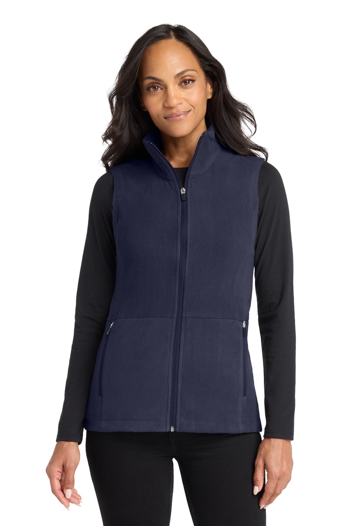 Custom Navy Women's Accord Microfleece Vest L152, personalized by SanCanDo Swag in Argyle, TX