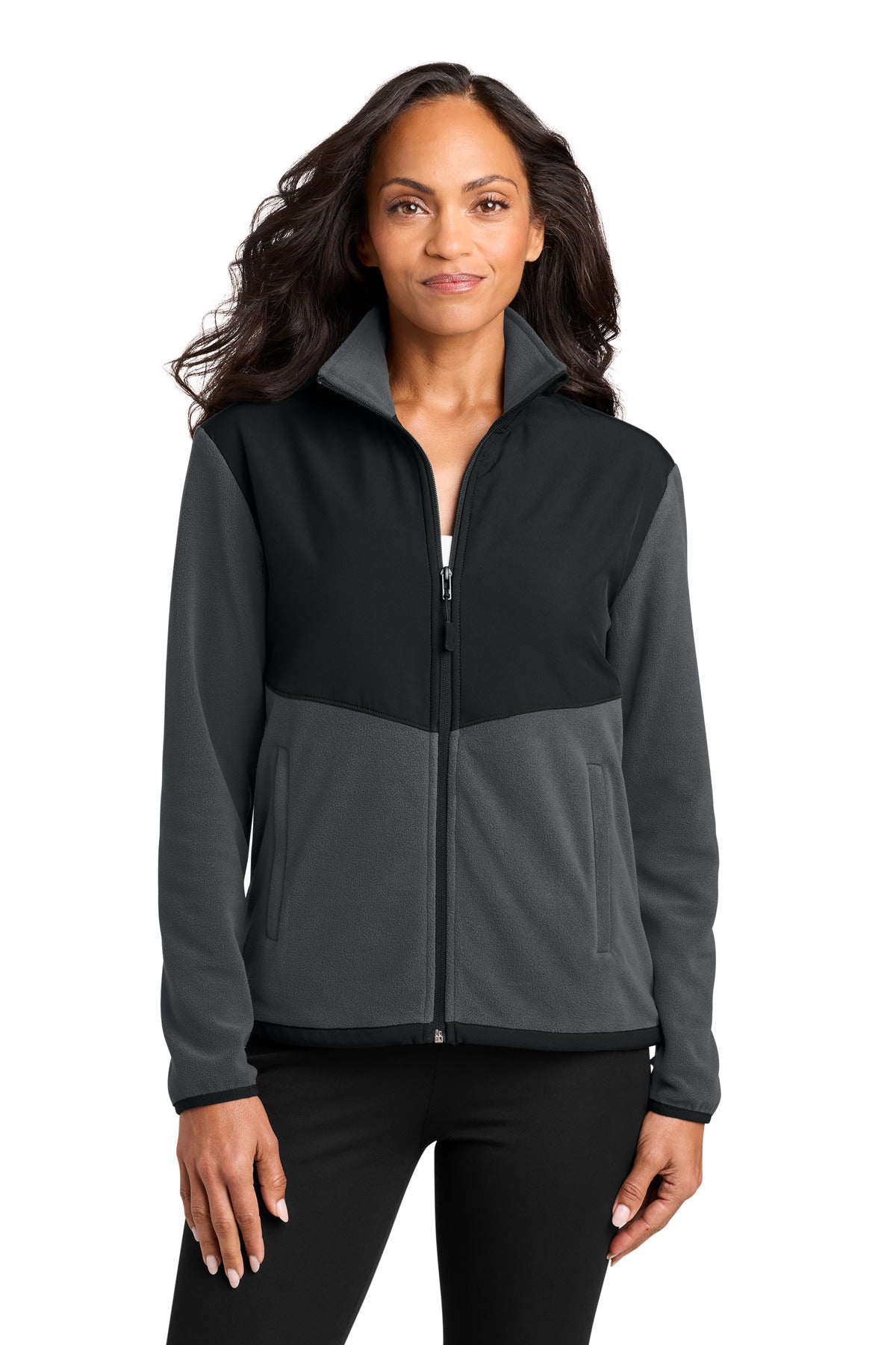 Custom Iron Grey/ Black Women's Therma-Tek Fleece Jacket L180, personalized by SanCanDo Swag in Argyle, TX