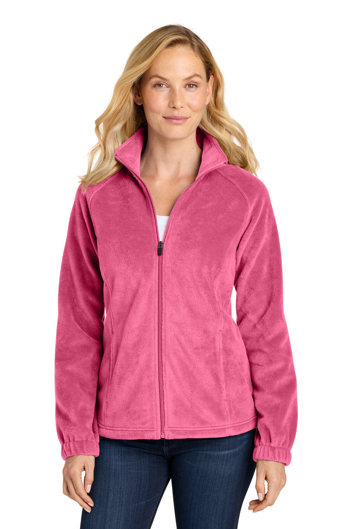 Custom Awareness Pink Women's Plush Fleece Full-Zip Jacket L190, personalized by SanCanDo Swag in Argyle, TX