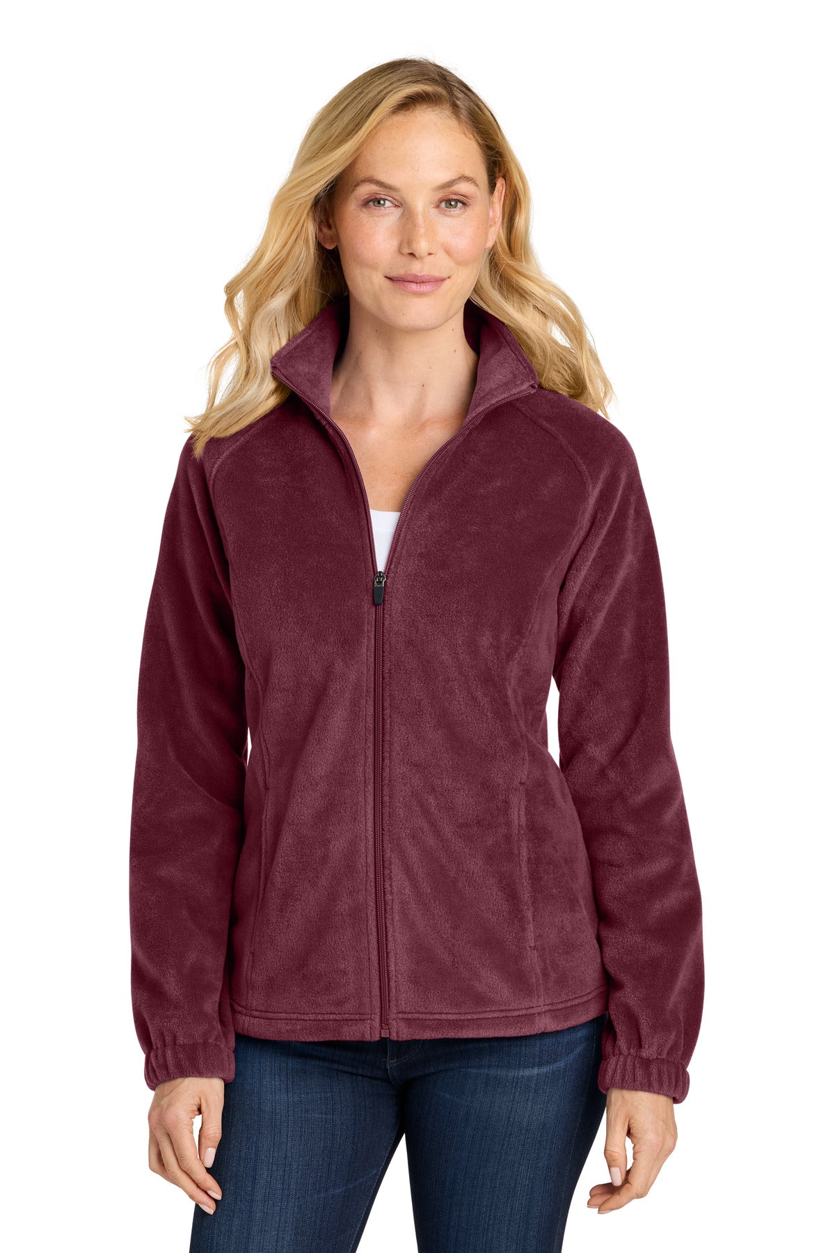 Custom Club Burgundy Women's Plush Fleece Full-Zip Jacket L190, personalized by SanCanDo Swag in Argyle, TX