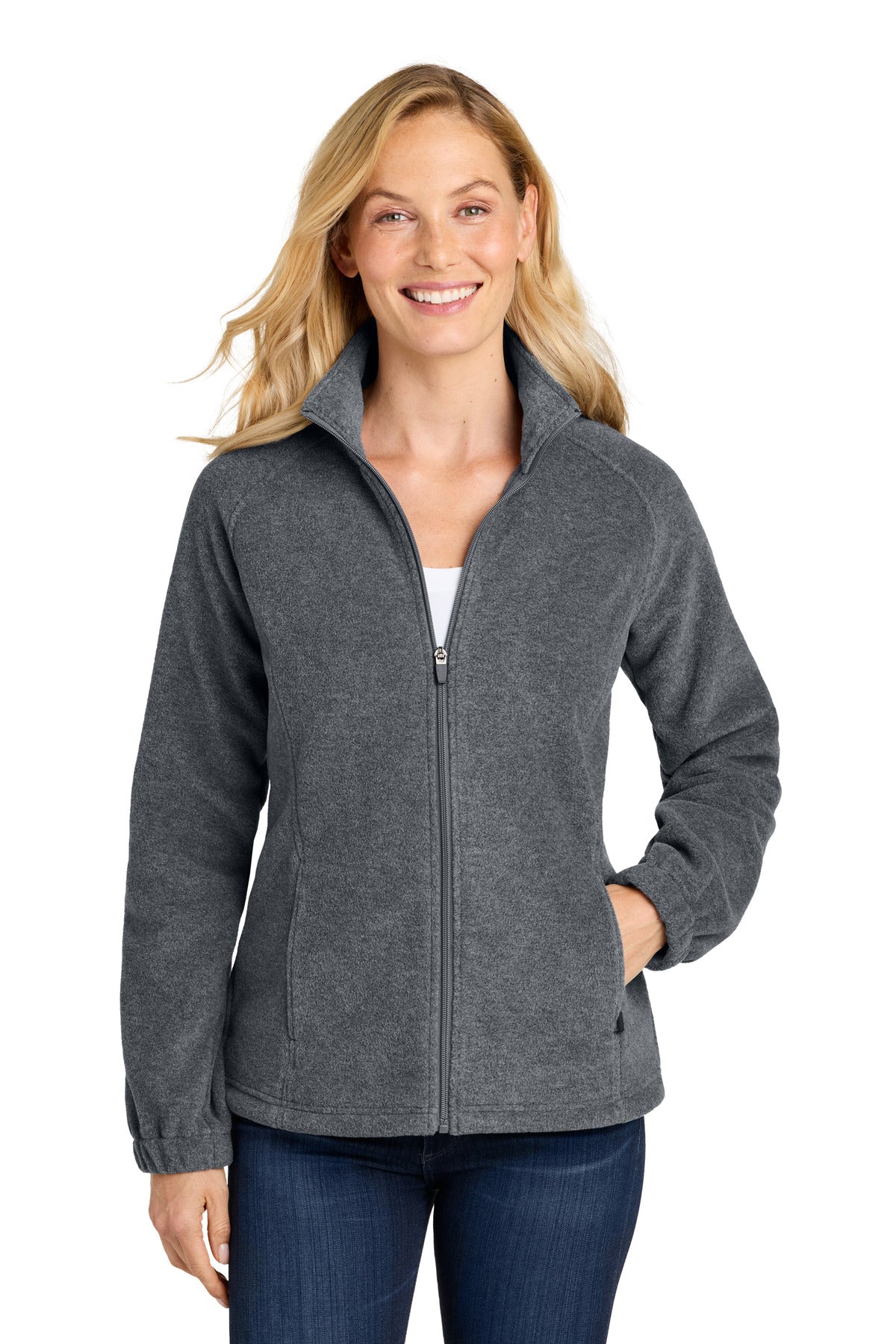 Custom Storm Grey Heather Women's Plush Fleece Full-Zip Jacket L190, personalized by SanCanDo Swag in Argyle, TX