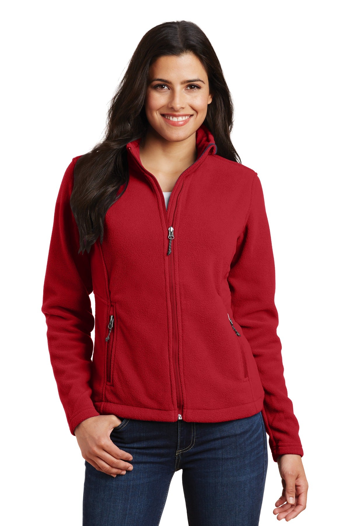 Custom True Red Women's Value Fleece Jacket L217, personalized by SanCanDo Swag in Argyle, TX