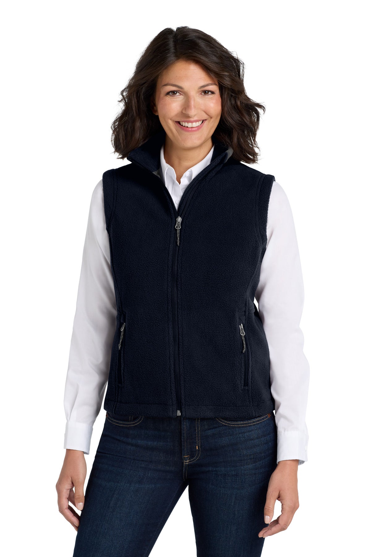 Custom True Navy Women's Value Fleece Vest L219, personalized by SanCanDo Swag in Argyle, TX