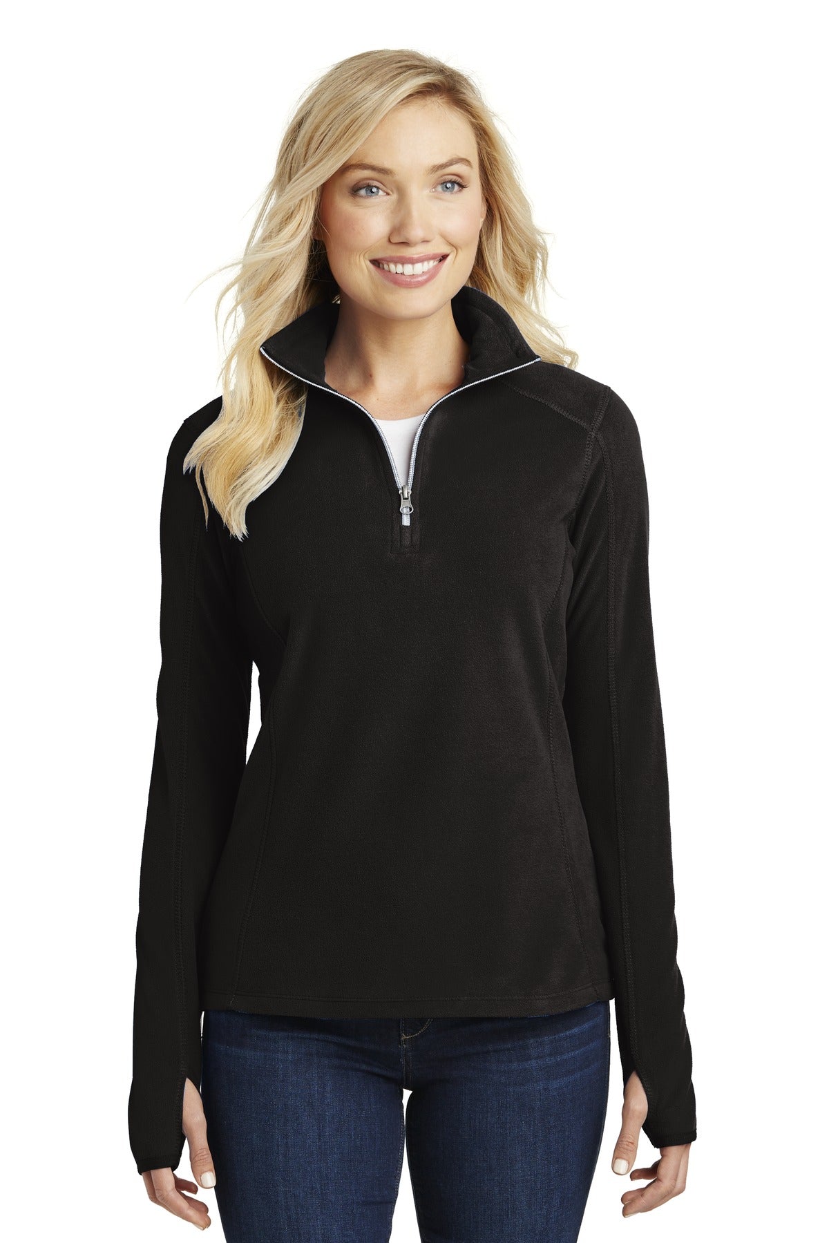 Custom Black Women's Microfleece 1/2-Zip Pullover L224, personalized by SanCanDo Swag in Argyle, TX