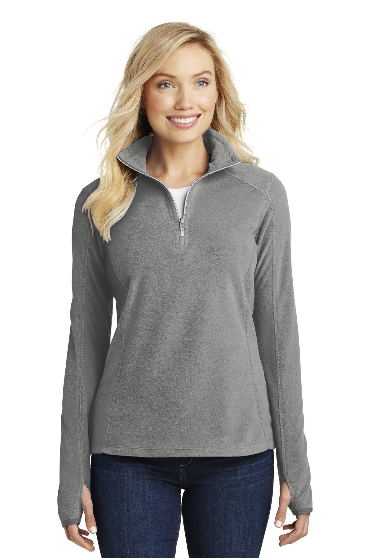 Custom Pearl Grey Women's Microfleece 1/2-Zip Pullover L224, personalized by SanCanDo Swag in Argyle, TX