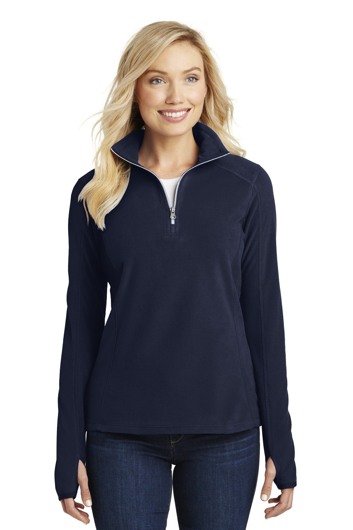 Custom True Navy Women's Microfleece 1/2-Zip Pullover L224, personalized by SanCanDo Swag in Argyle, TX