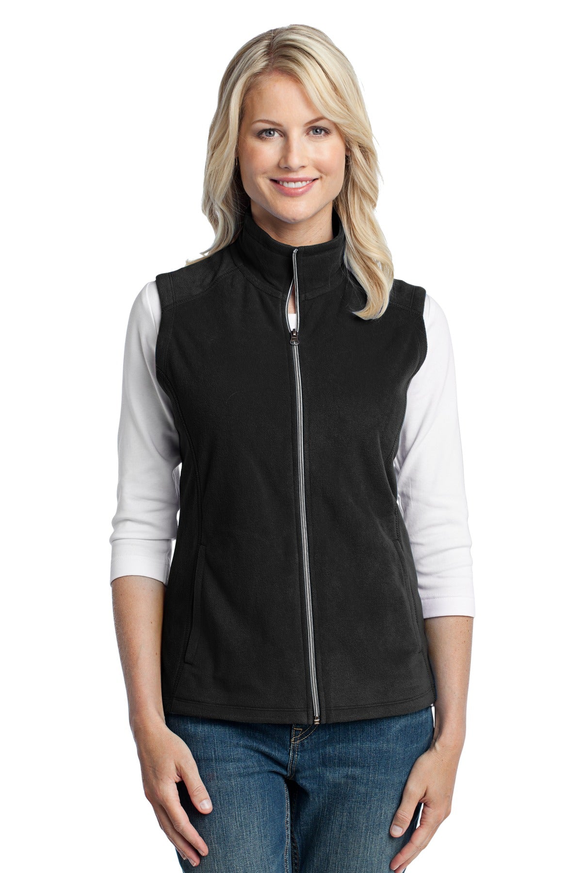 Custom Black Women's Microfleece Vest L226, personalized by SanCanDo Swag in Argyle, TX