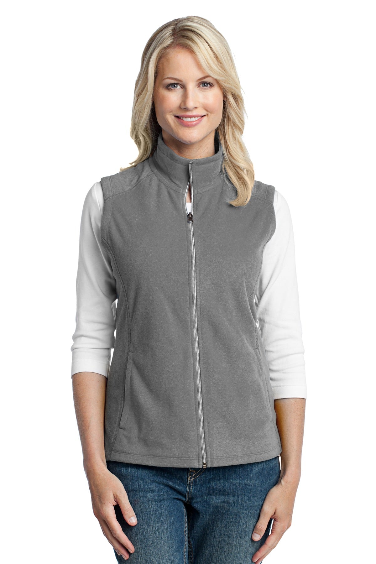 Custom Pearl Grey Women's Microfleece Vest L226, personalized by SanCanDo Swag in Argyle, TX
