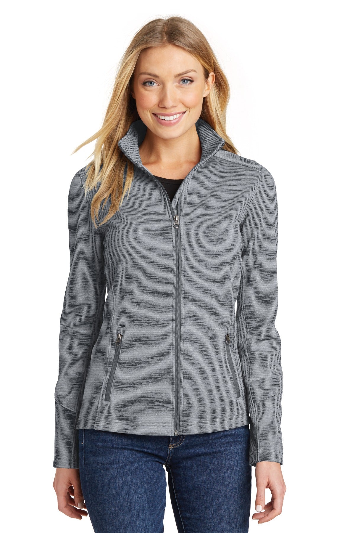 Custom Grey Women's Digi Stripe Fleece Jacket L231, personalized by SanCanDo Swag in Argyle, TX