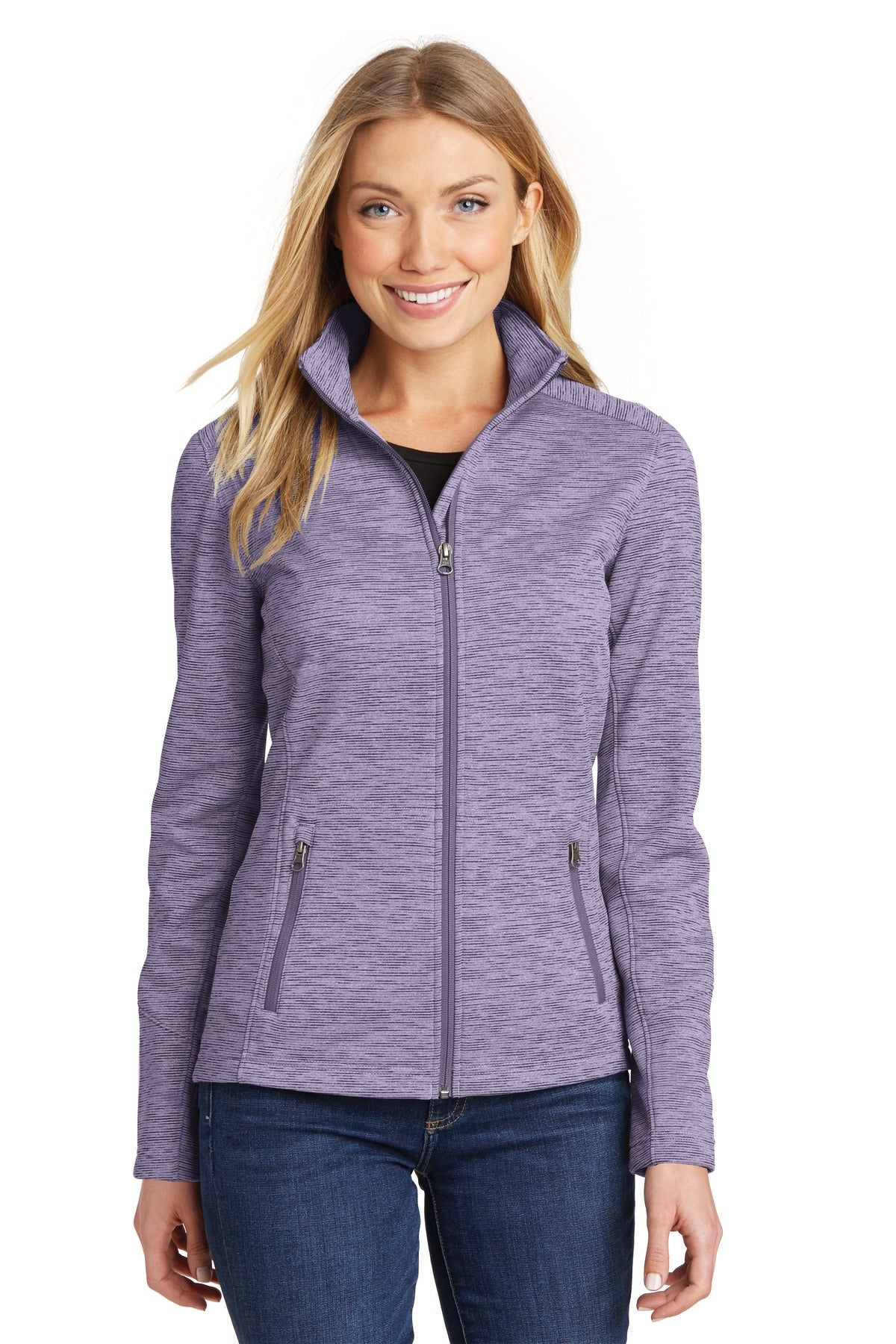 Custom Purple Women's Digi Stripe Fleece Jacket L231, personalized by SanCanDo Swag in Argyle, TX