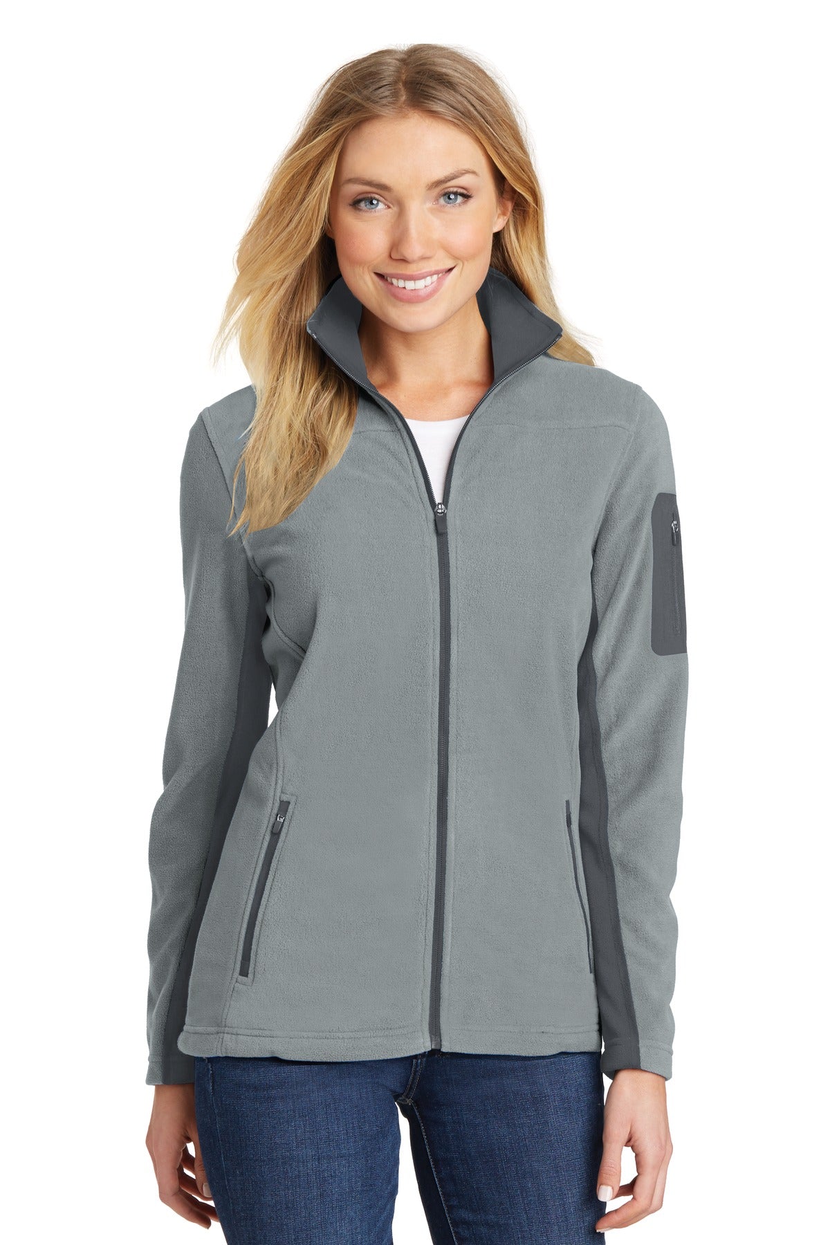 Custom Frost Grey/ Magnet Women's Summit Fleece Full-Zip Jacket L233, personalized by SanCanDo Swag in Argyle, TX