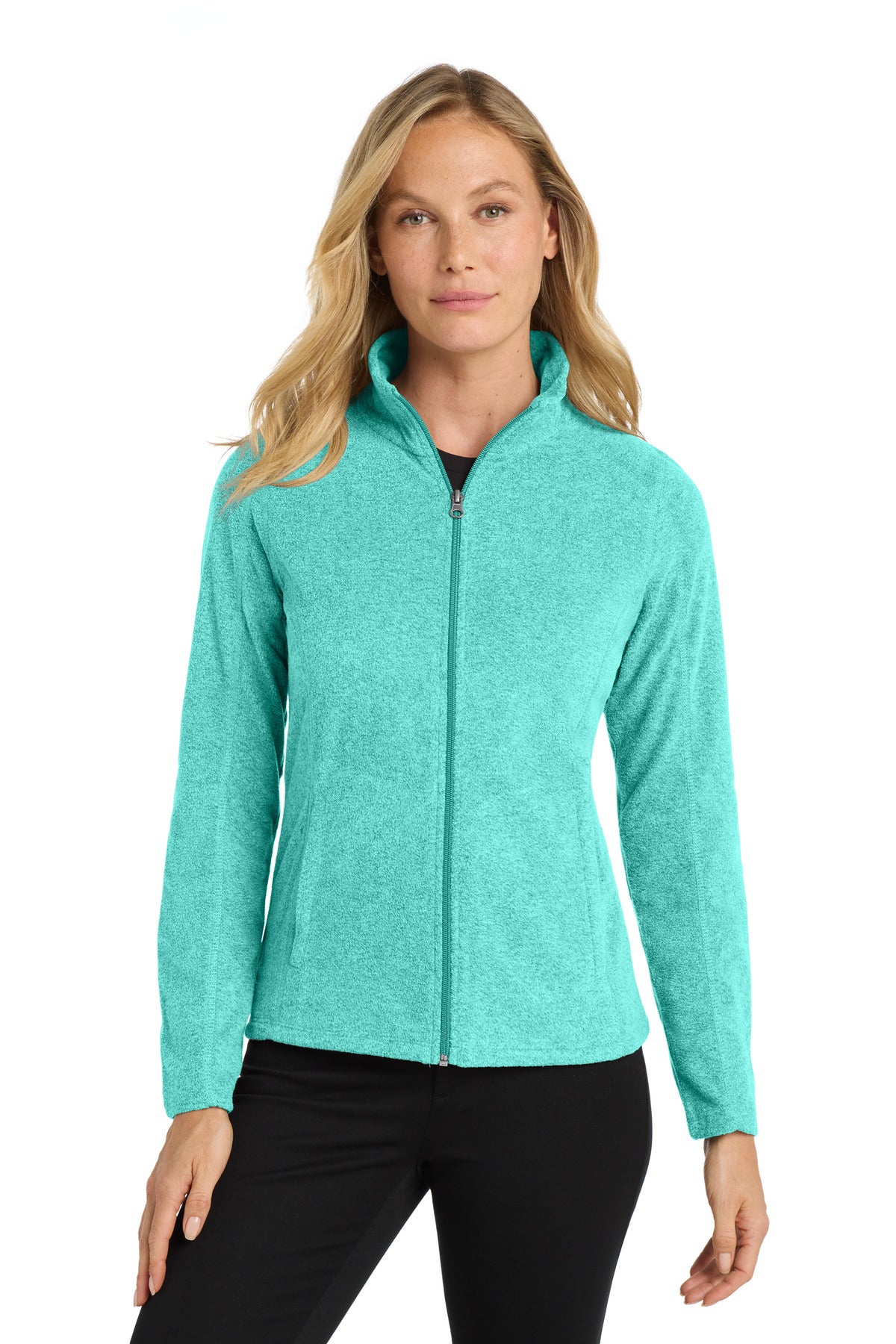 Custom Aqua Green Heather Heather Microfleece Full-Zip Jacket L235, personalized by SanCanDo Swag in Argyle, TX