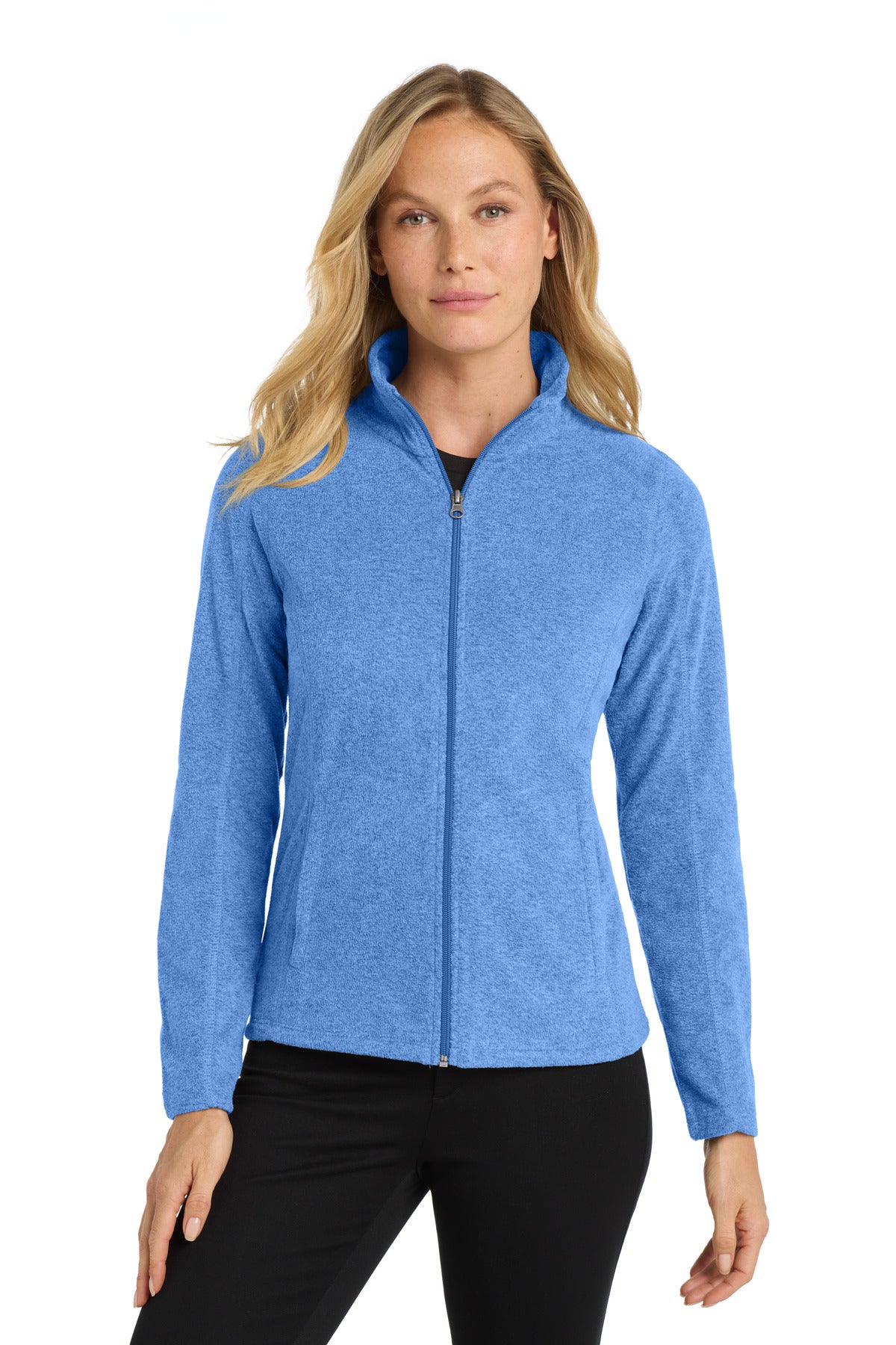 Custom Light Royal Heather Heather Microfleece Full-Zip Jacket L235, personalized by SanCanDo Swag in Argyle, TX