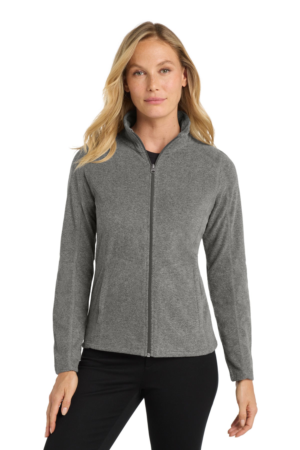 Custom Pearl Grey Heather Heather Microfleece Full-Zip Jacket L235, personalized by SanCanDo Swag in Argyle, TX
