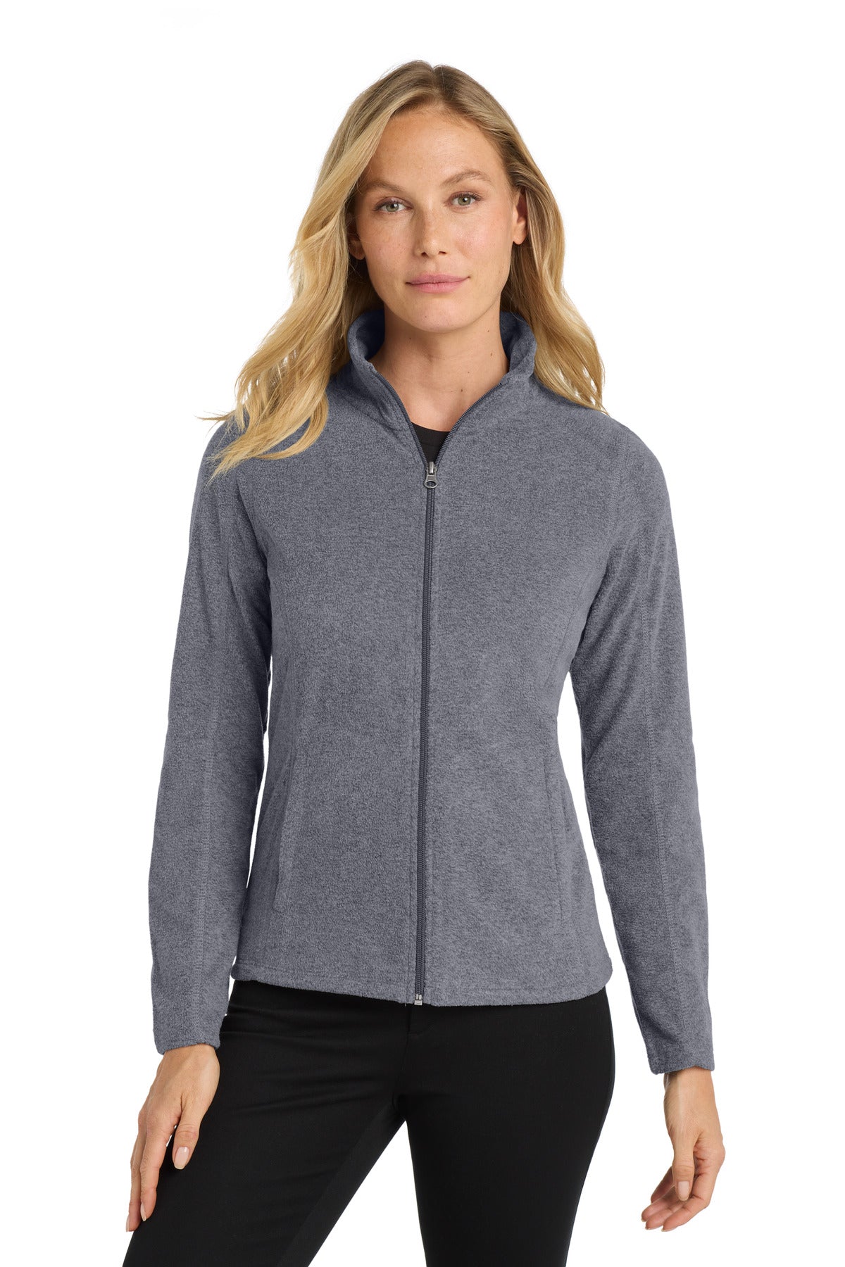 Custom True Navy Heather Heather Microfleece Full-Zip Jacket L235, personalized by SanCanDo Swag in Argyle, TX