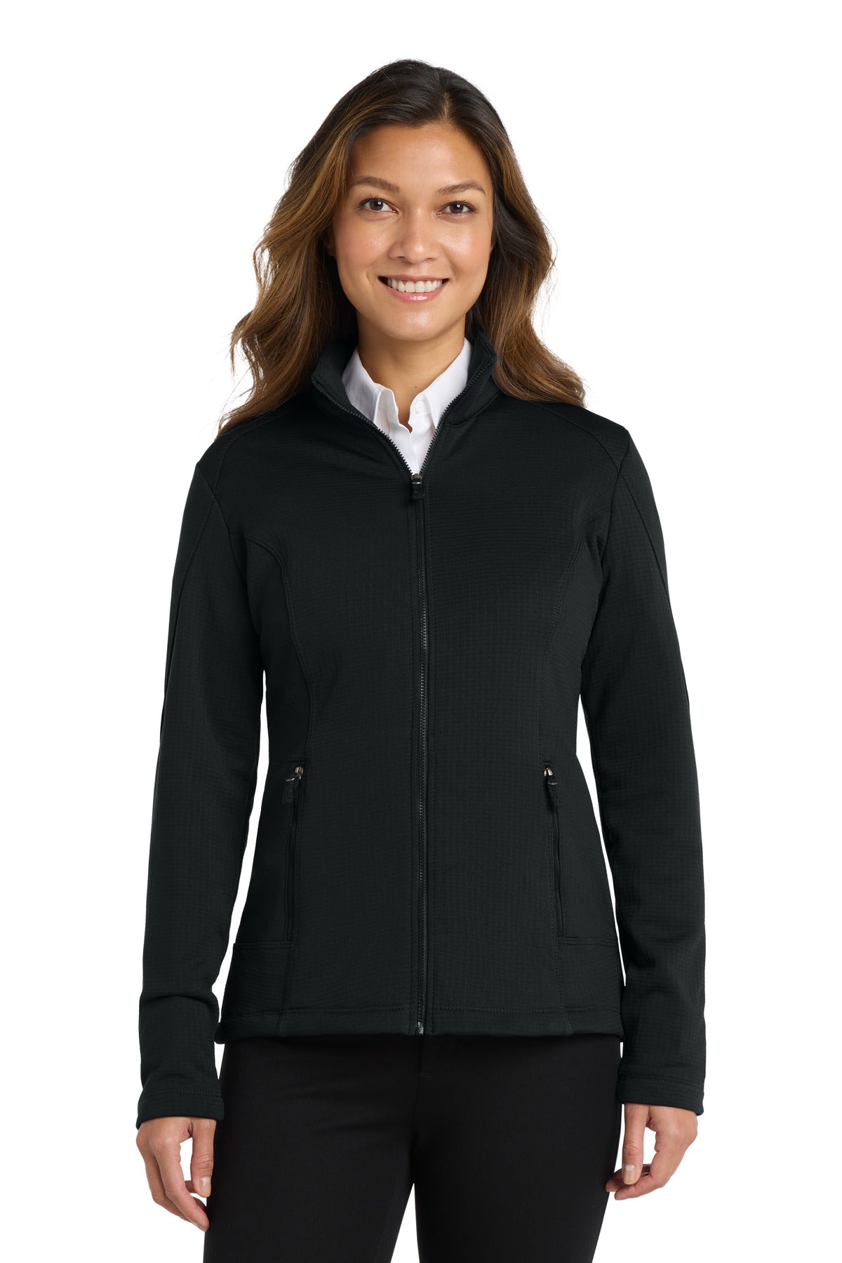 Custom Deep Black Women's Grid Fleece Jacket L239, personalized by SanCanDo Swag in Argyle, TX
