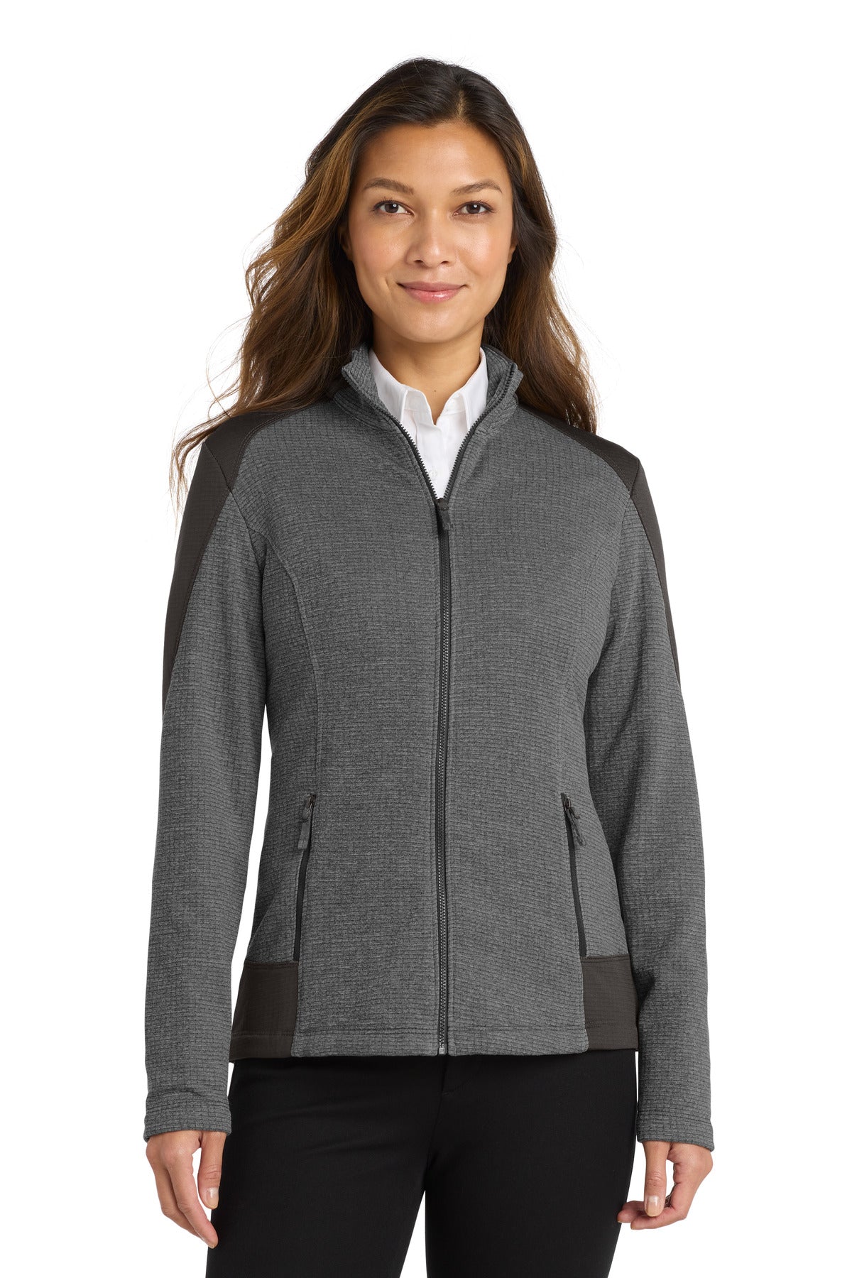 Custom Grey Smoke Heather/ Grey Smoke Women's Grid Fleece Jacket L239, personalized by SanCanDo Swag in Argyle, TX