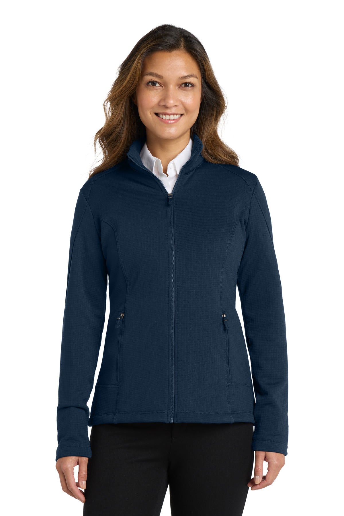 Custom River Blue Navy Women's Grid Fleece Jacket L239, personalized by SanCanDo Swag in Argyle, TX