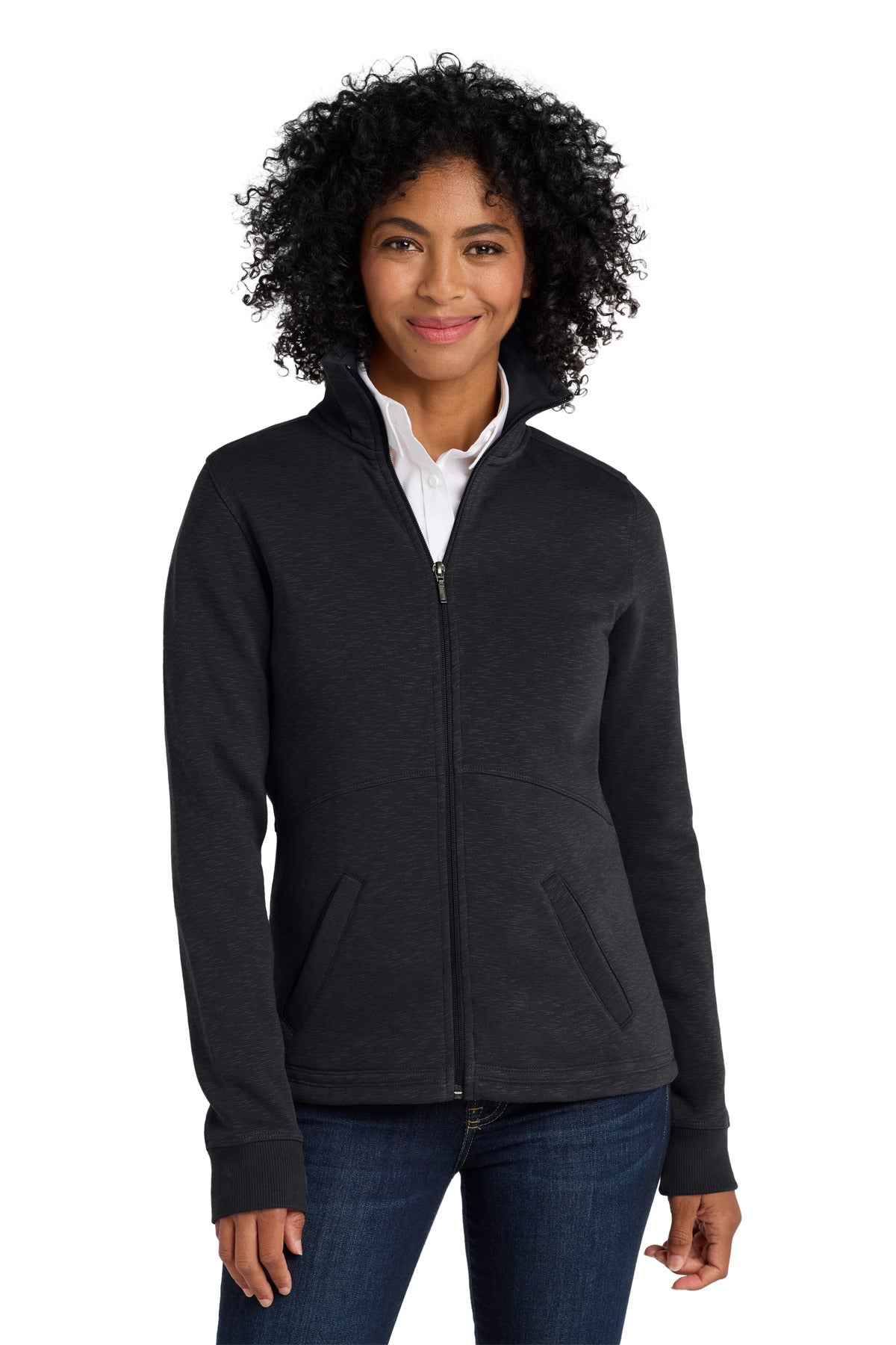 Custom Black Women's Slub Fleece Full-Zip Jacket L293, personalized by SanCanDo Swag in Argyle, TX