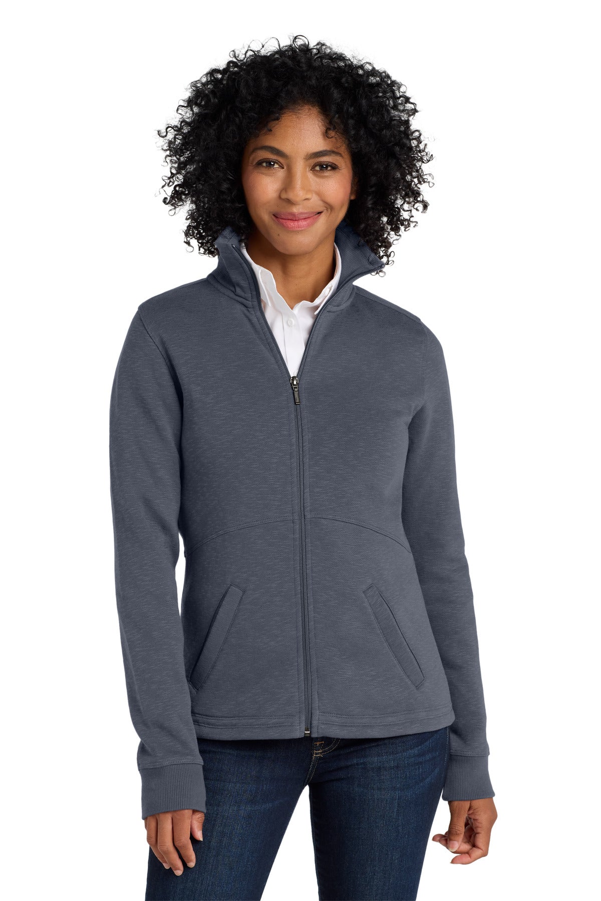 Custom Slate Grey Women's Slub Fleece Full-Zip Jacket L293, personalized by SanCanDo Swag in Argyle, TX