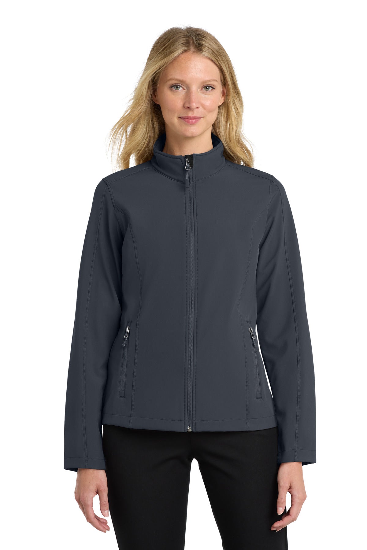 Custom Battleship Grey Women's Core Soft Shell Jacket L317, personalized by SanCanDo Swag in Argyle, TX
