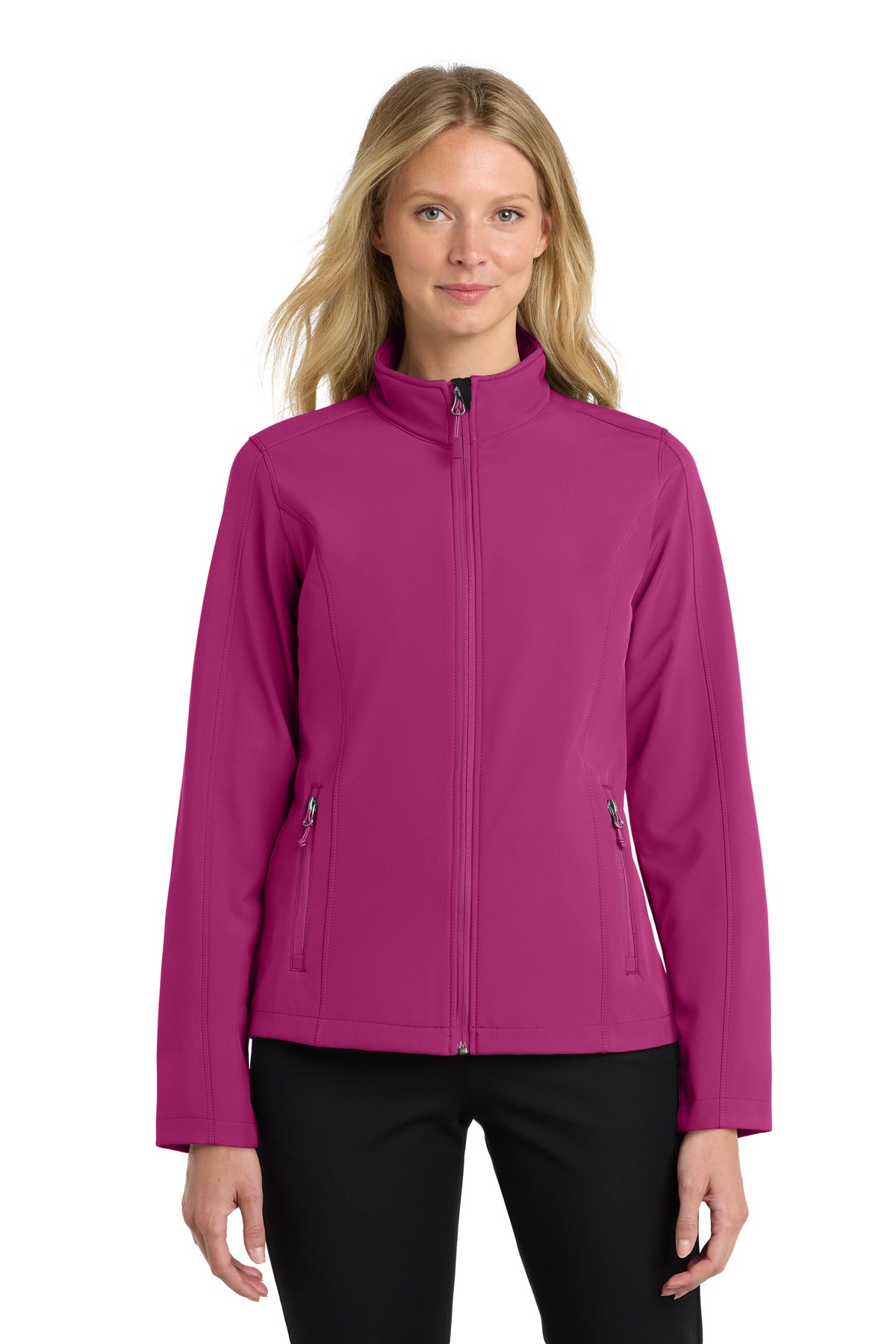 Custom Very Berry Women's Core Soft Shell Jacket L317, personalized by SanCanDo Swag in Argyle, TX