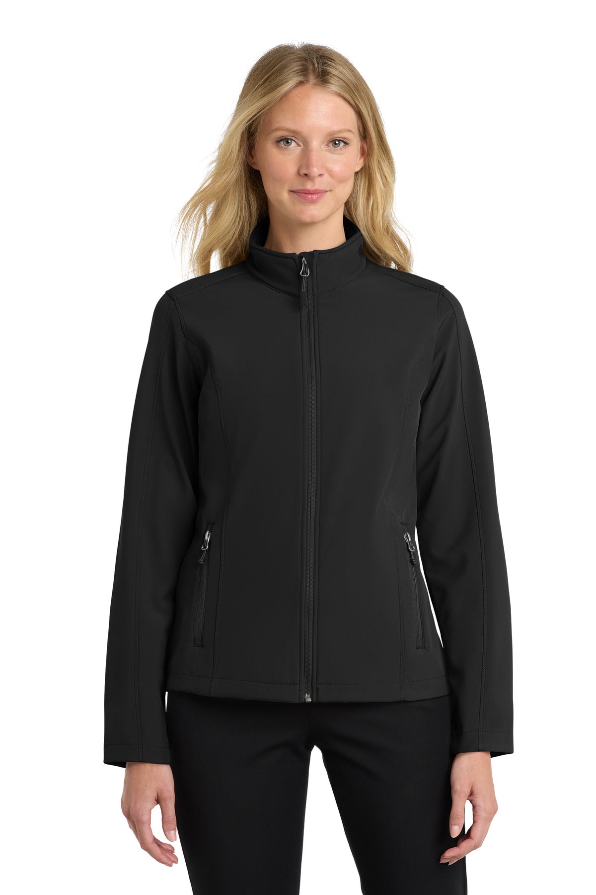 Custom Black Women's Core Soft Shell Jacket L317, personalized by SanCanDo Swag in Argyle, TX