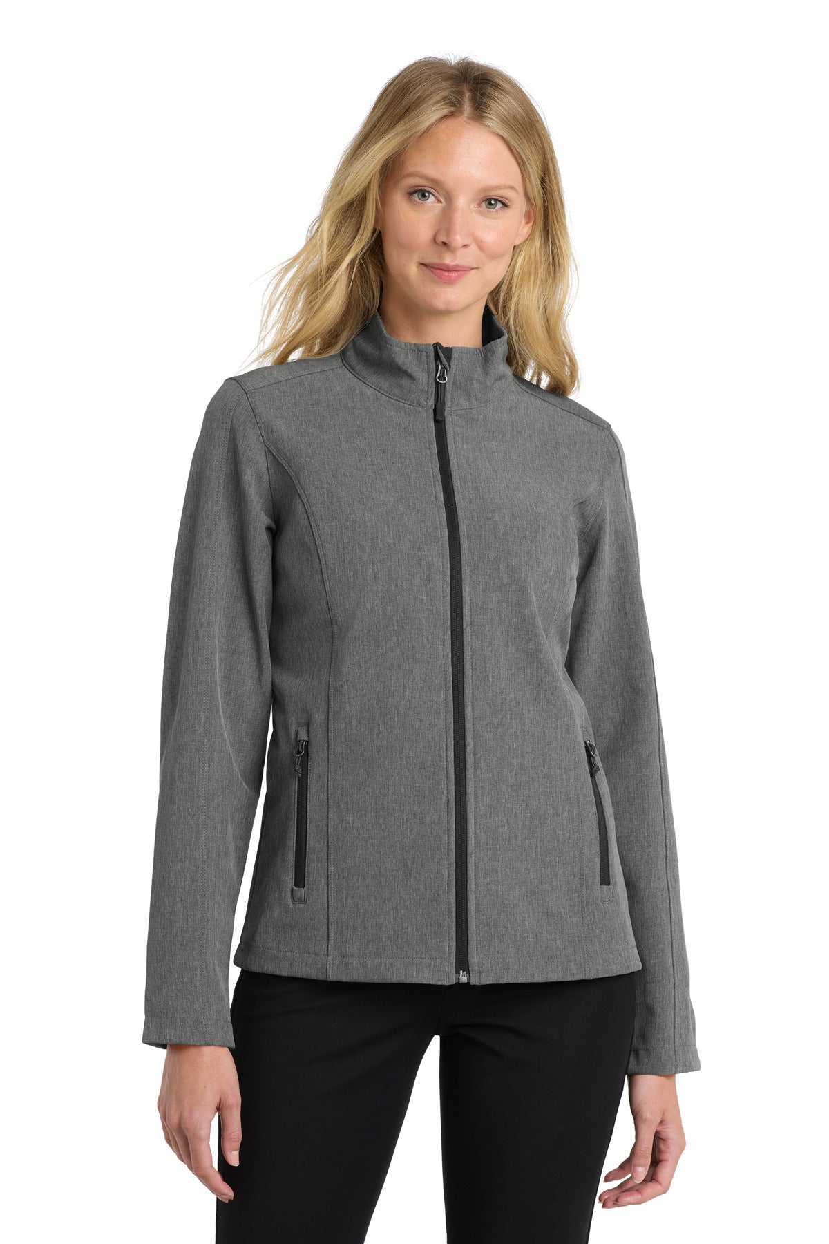 Custom Pearl Grey Heather Women's Core Soft Shell Jacket L317, personalized by SanCanDo Swag in Argyle, TX