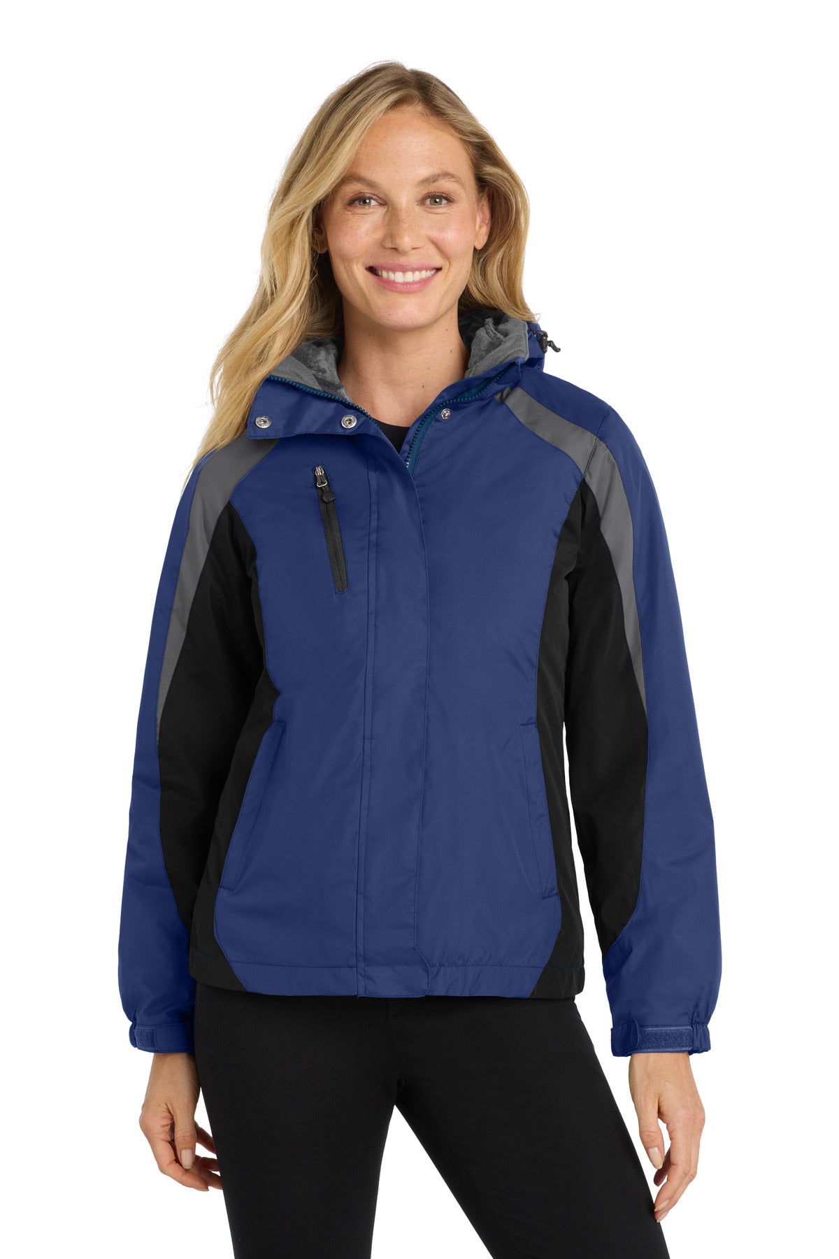Custom Admiral Blue/ Black/ Magnet Women's Colorblock 3-in-1 Jacket L321, personalized by SanCanDo Swag in Argyle, TX
