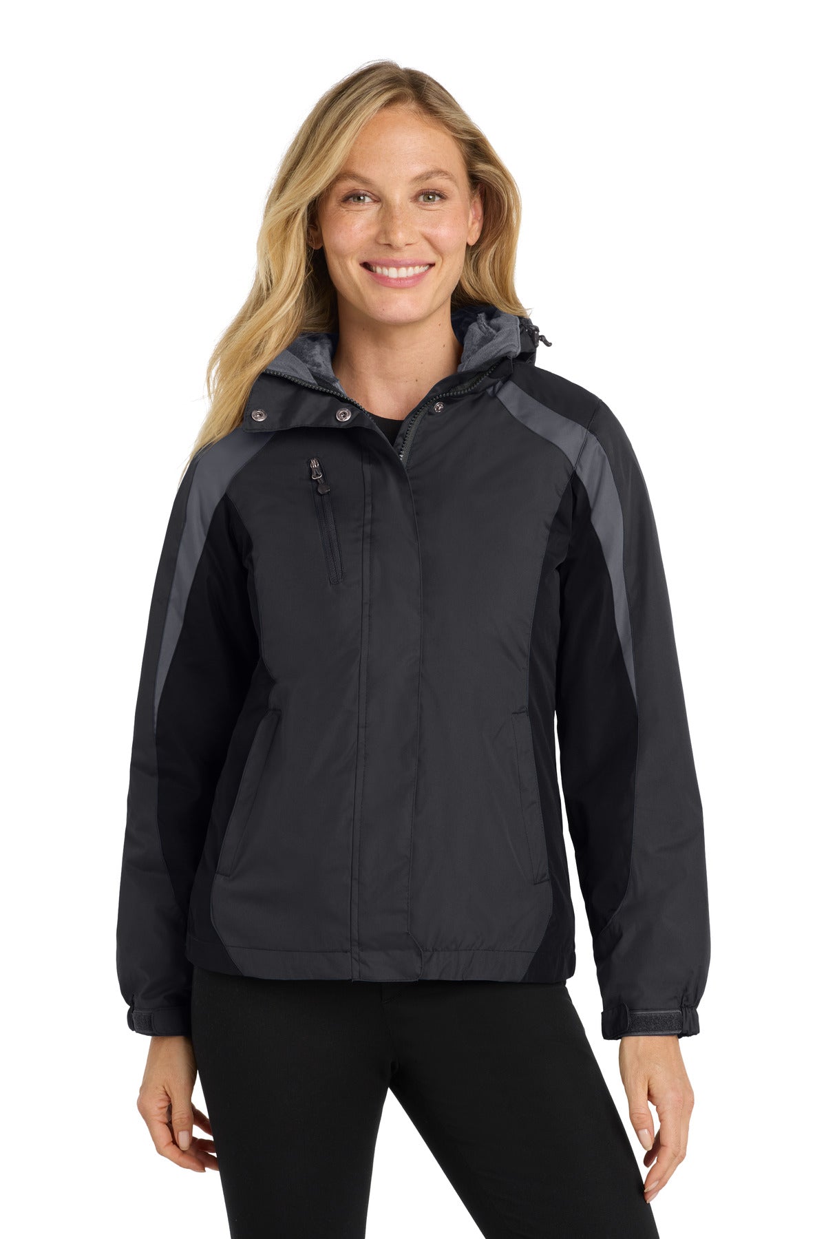 Custom Black/ Black/ Magnet Women's Colorblock 3-in-1 Jacket L321, personalized by SanCanDo Swag in Argyle, TX