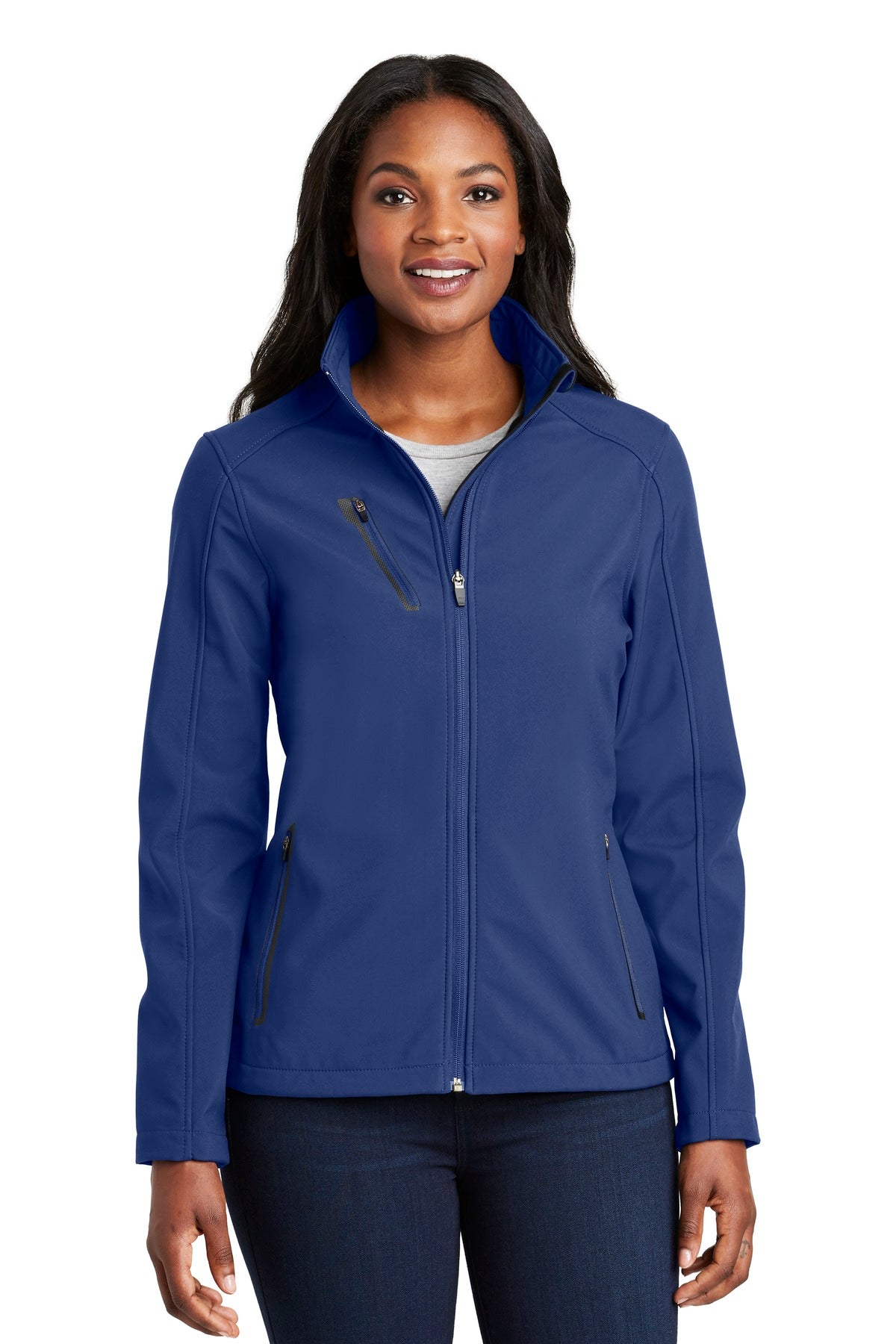 Custom Estate Blue Women's Welded Soft Shell Jacket L324, personalized by SanCanDo Swag in Argyle, TX