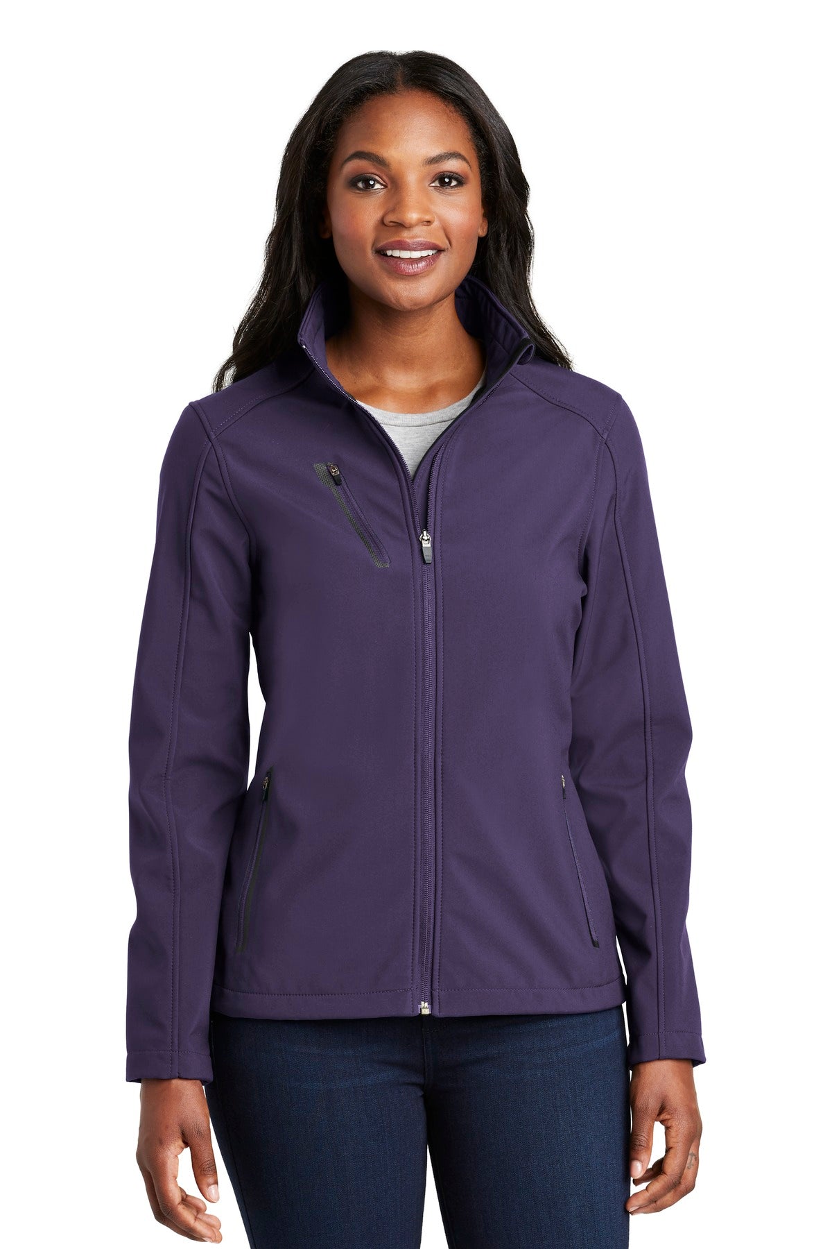 Custom Posh Purple Women's Welded Soft Shell Jacket L324, personalized by SanCanDo Swag in Argyle, TX