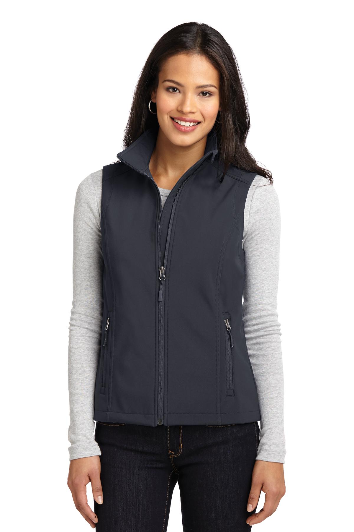 Custom Battleship Grey Women's Core Soft Shell Vest L325, personalized by SanCanDo Swag in Argyle, TX
