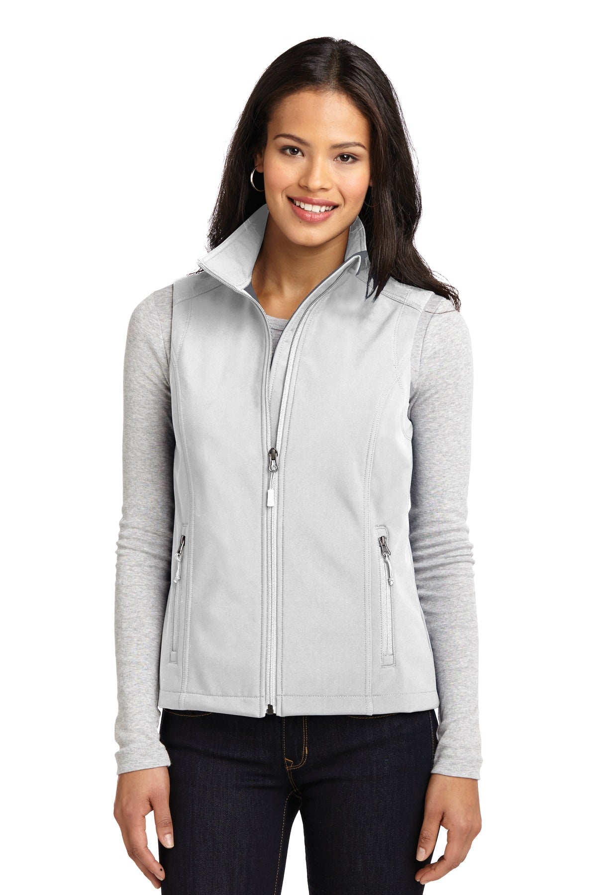 Custom Marshmallow Women's Core Soft Shell Vest L325, personalized by SanCanDo Swag in Argyle, TX