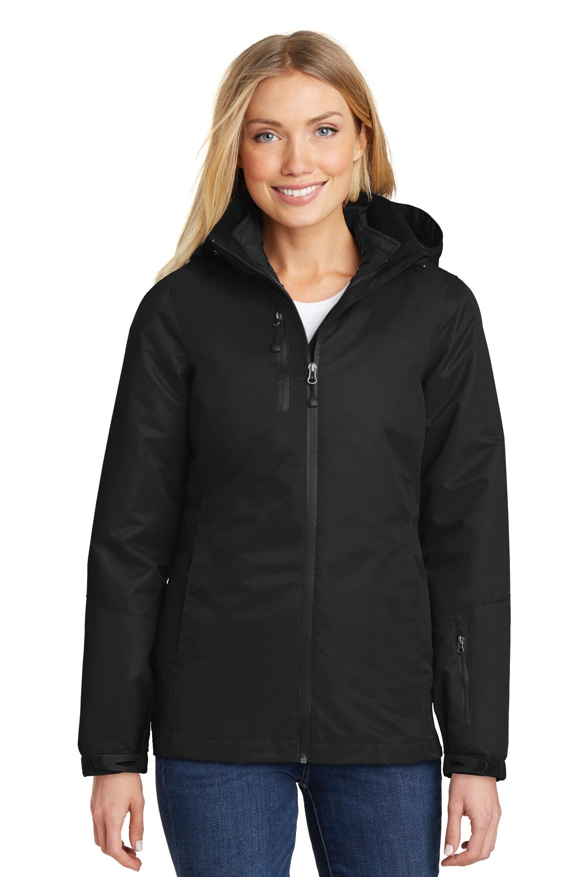 Custom Black/ Black Women's Vortex Waterproof 3-in-1 Jacket L332, personalized by SanCanDo Swag in Argyle, TX