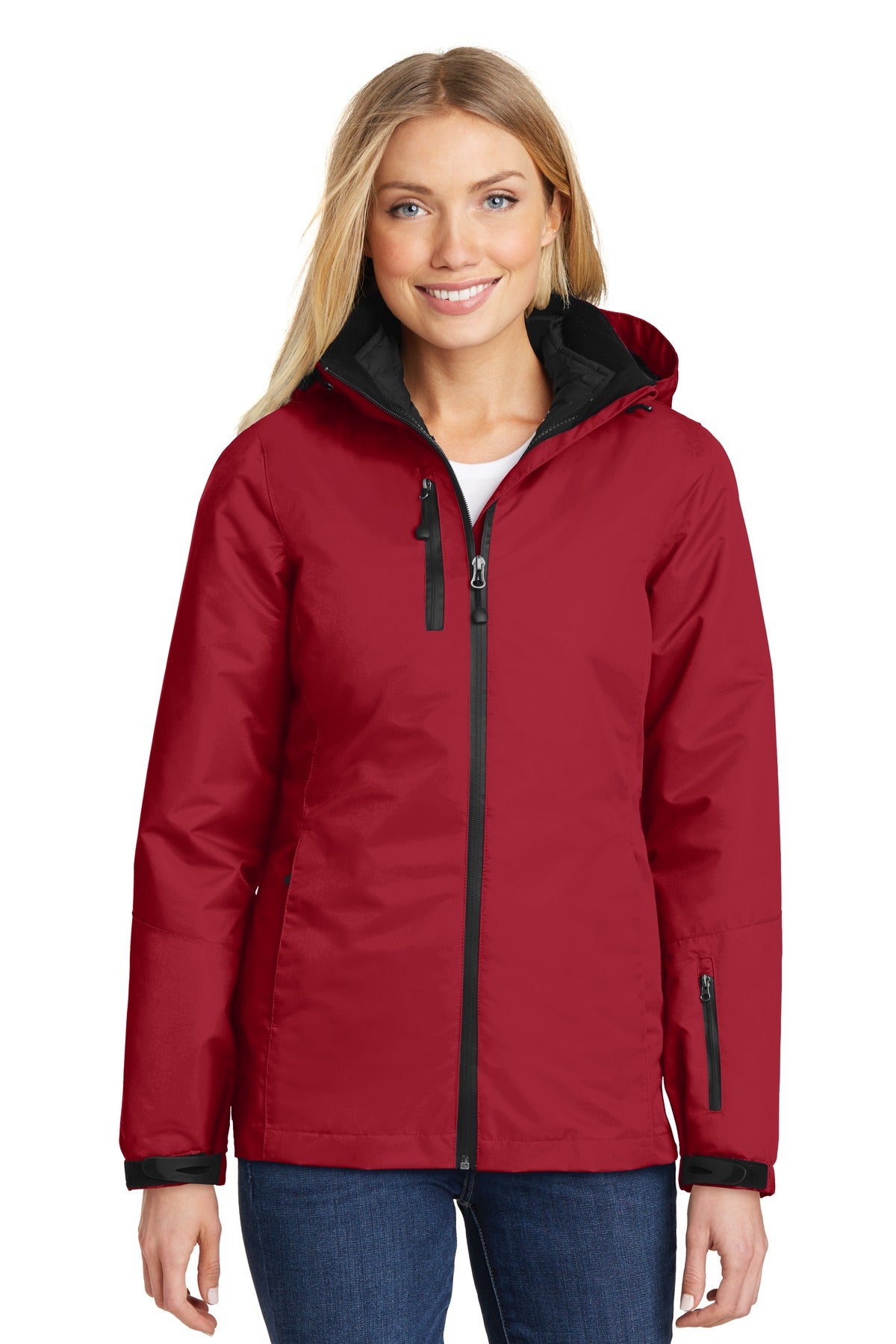 Custom Rich Red/ Black Women's Vortex Waterproof 3-in-1 Jacket L332, personalized by SanCanDo Swag in Argyle, TX
